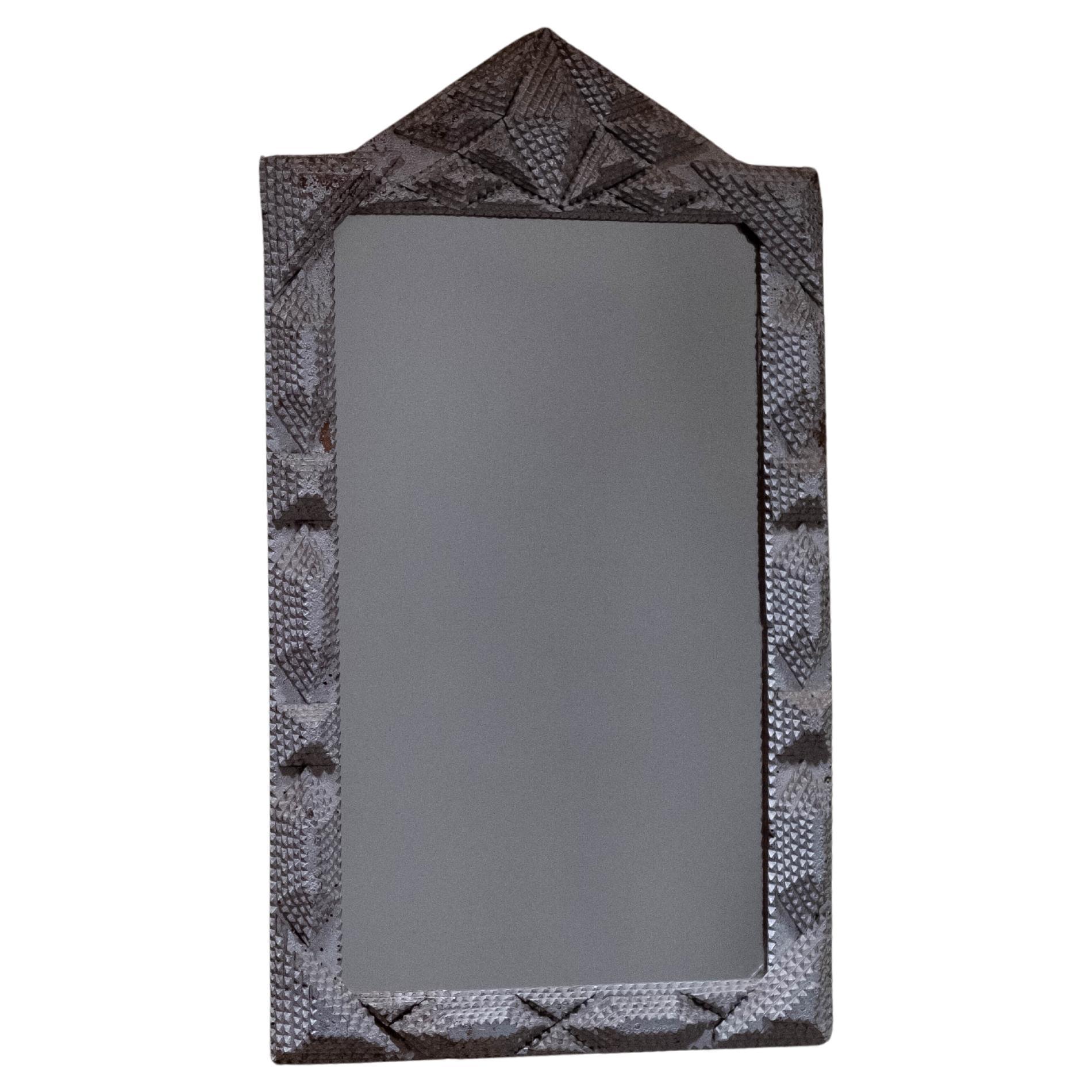 Tramp Art Silver Leaf Mirror For Sale