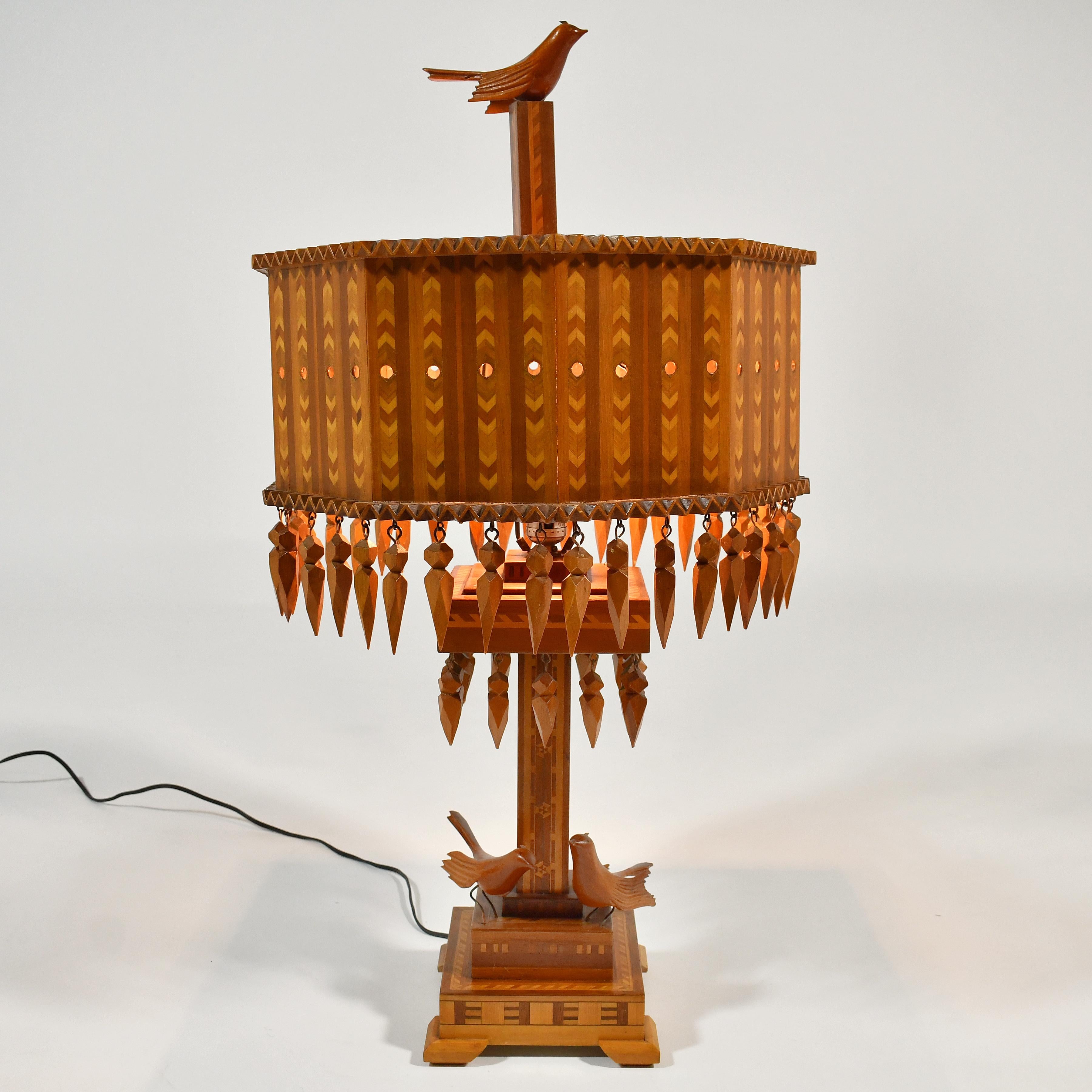 Folk Art Tramp Art Table Lamp