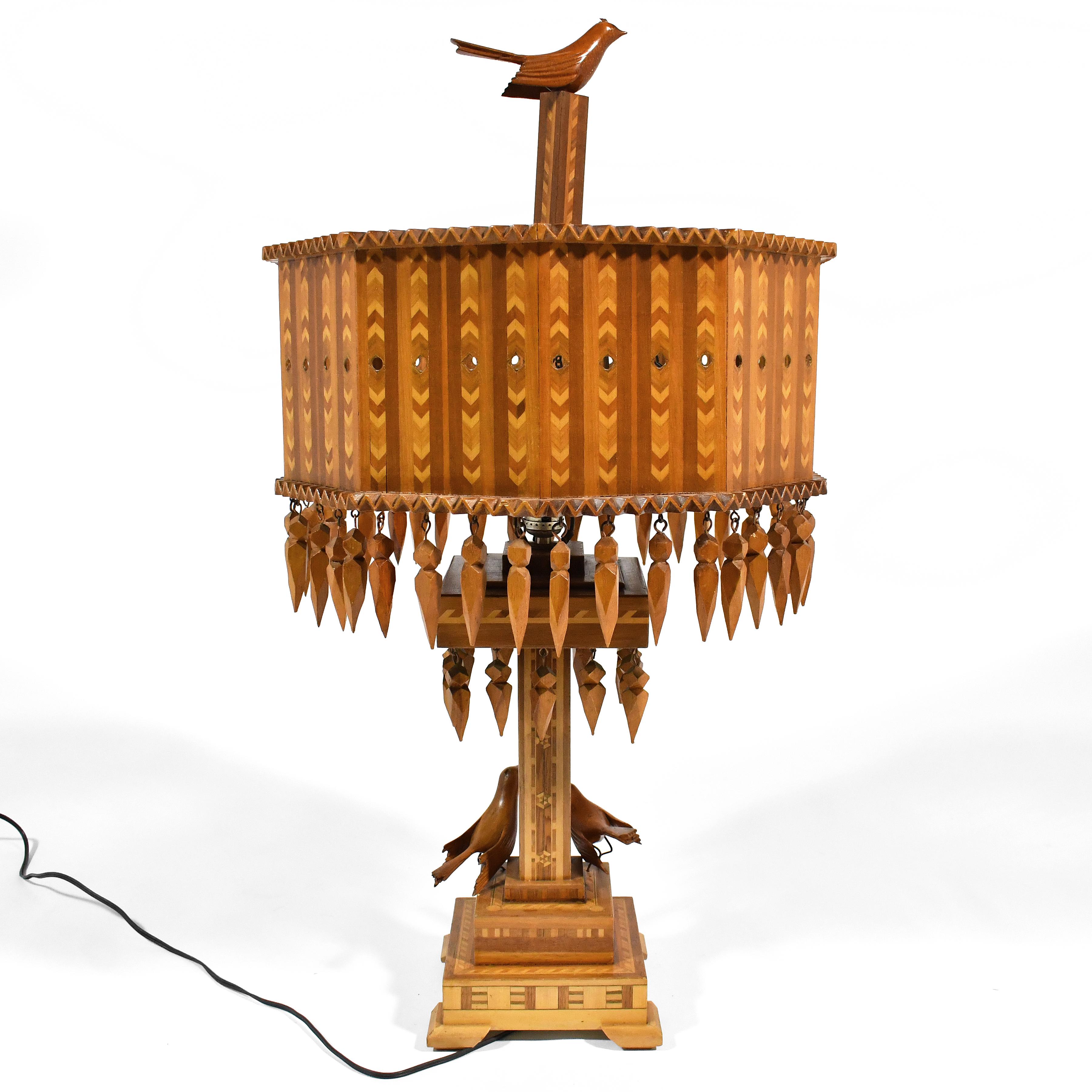 Wood Tramp Art Table Lamp