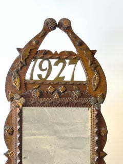 Tramp Art Tabletop Vanity Mirror with Drawer, Early 20th Century