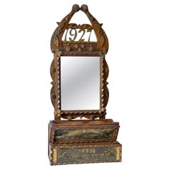 Tramp Art Tabletop Vanity Mirror with Drawer, Early 20th Century