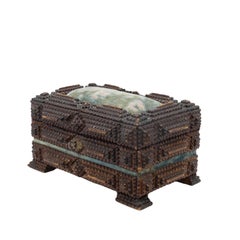 Tramp Art Triple-Teir Sewing Box with Notched and Brass Stars, American, c. 1900