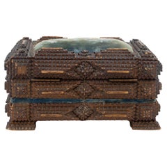 Tramp Art Triple-Teir Sewing Box with Notched and Brass Stars, American, c. 1900