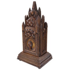 Tramp Art Two-Piece Gothic Style Cabinet or Box in Cathedral & Skyscraper Design