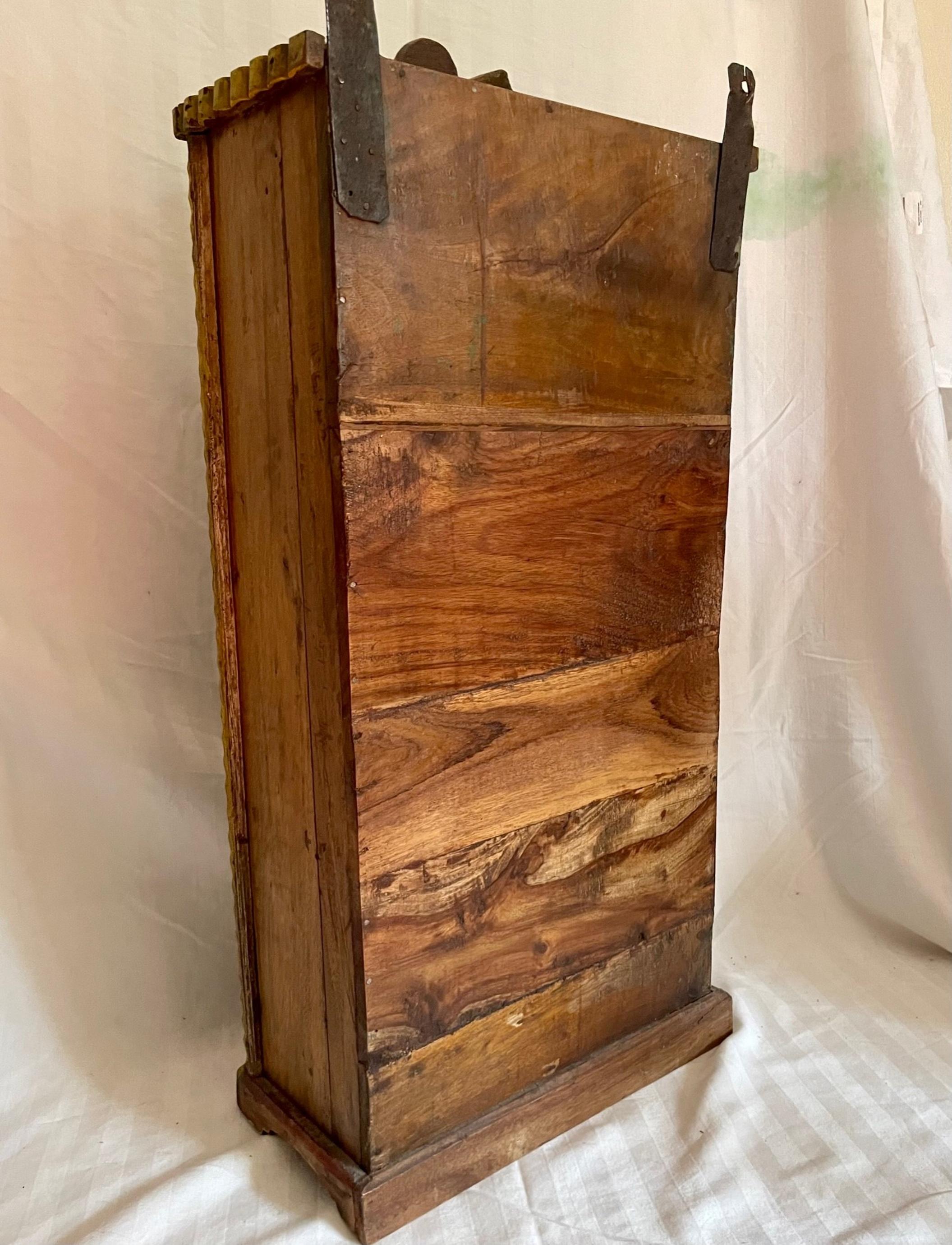 Tramp Art Wall Hanging Cabinet Hand Carved and Painted ca 1880 5