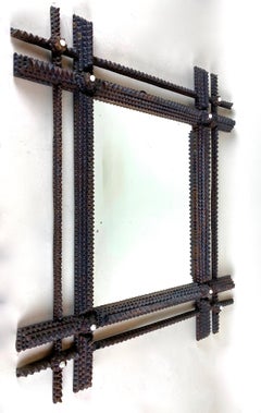 Tramp Art Wall Mirror Basswood Hand Carved Late 19th Century, Austria circa 1880