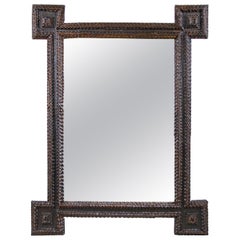 Antique Tramp Art Wall Mirror with Extended Corners 19th Century, Austria, circa 1870