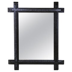 Antique Tramp Art Wall Mirror with Extraordinary Notch Cut Carvings, Austria, circa 1890