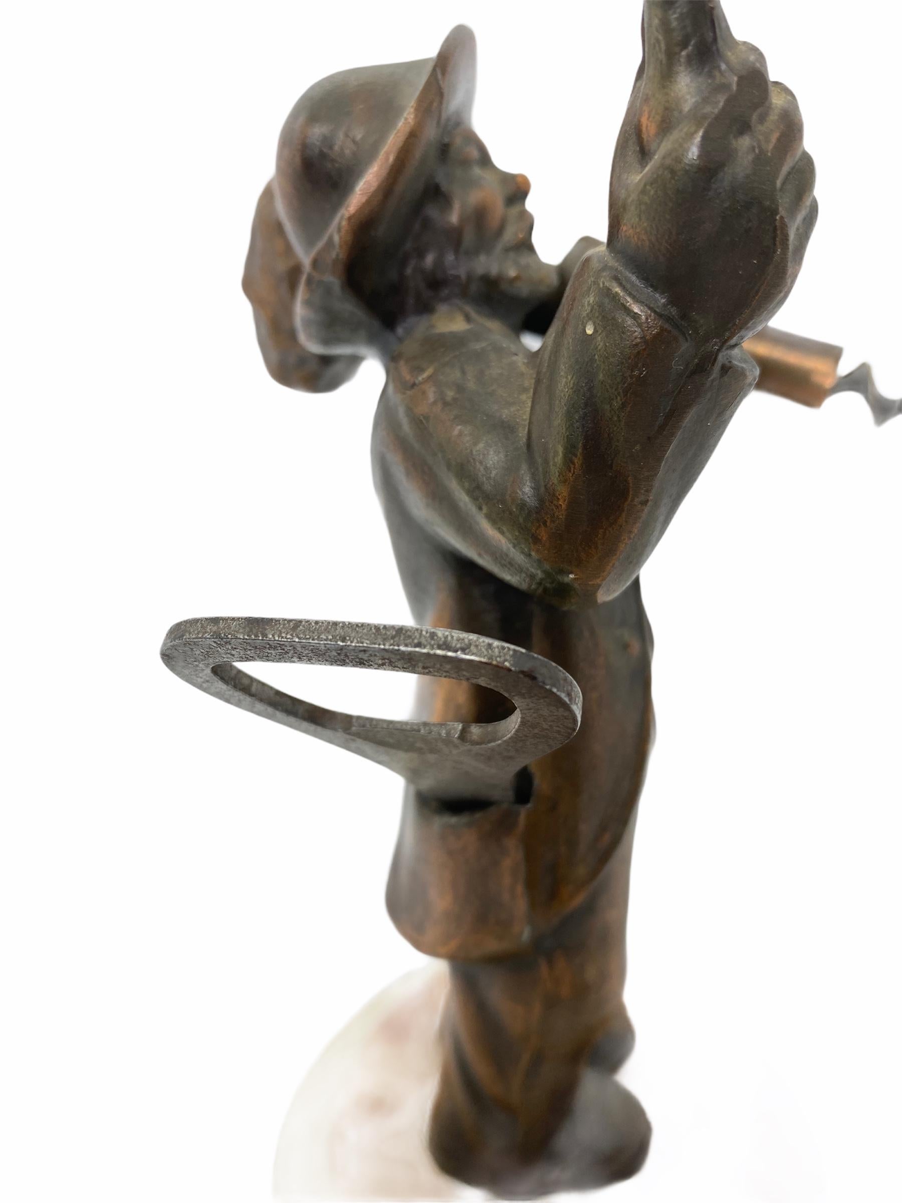 Metal Tramp Figurine Statue on Marble Base Corkscrew Bottle Opener, Vintage, 1960s