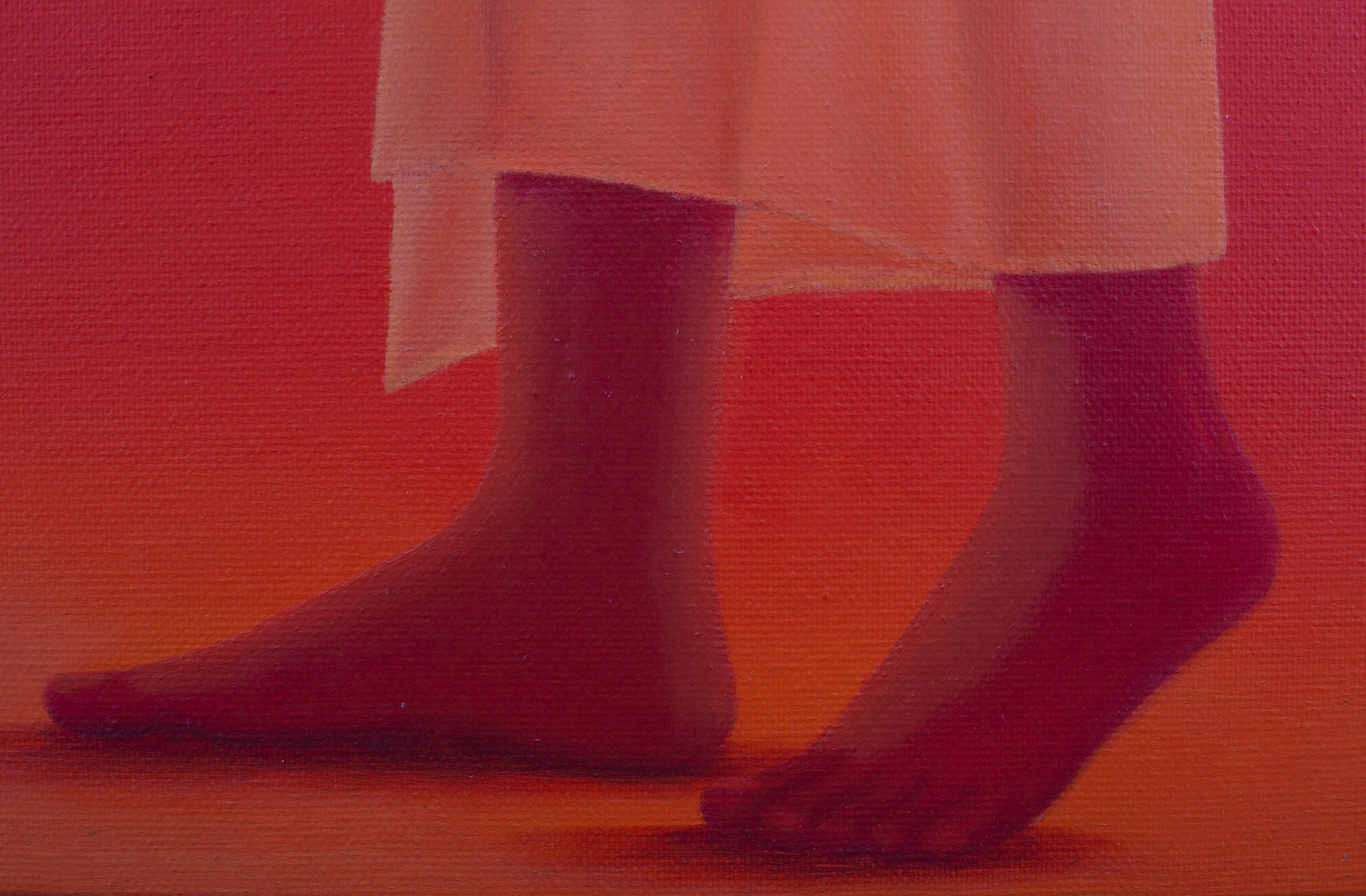 Pittura monocromatica rossa 'Peaceful Dove', figura femminile - Painting di Tran Huy Hoan
