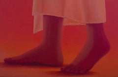 'Peaceful Dove' Red Monochromatic Painting, Female Figure