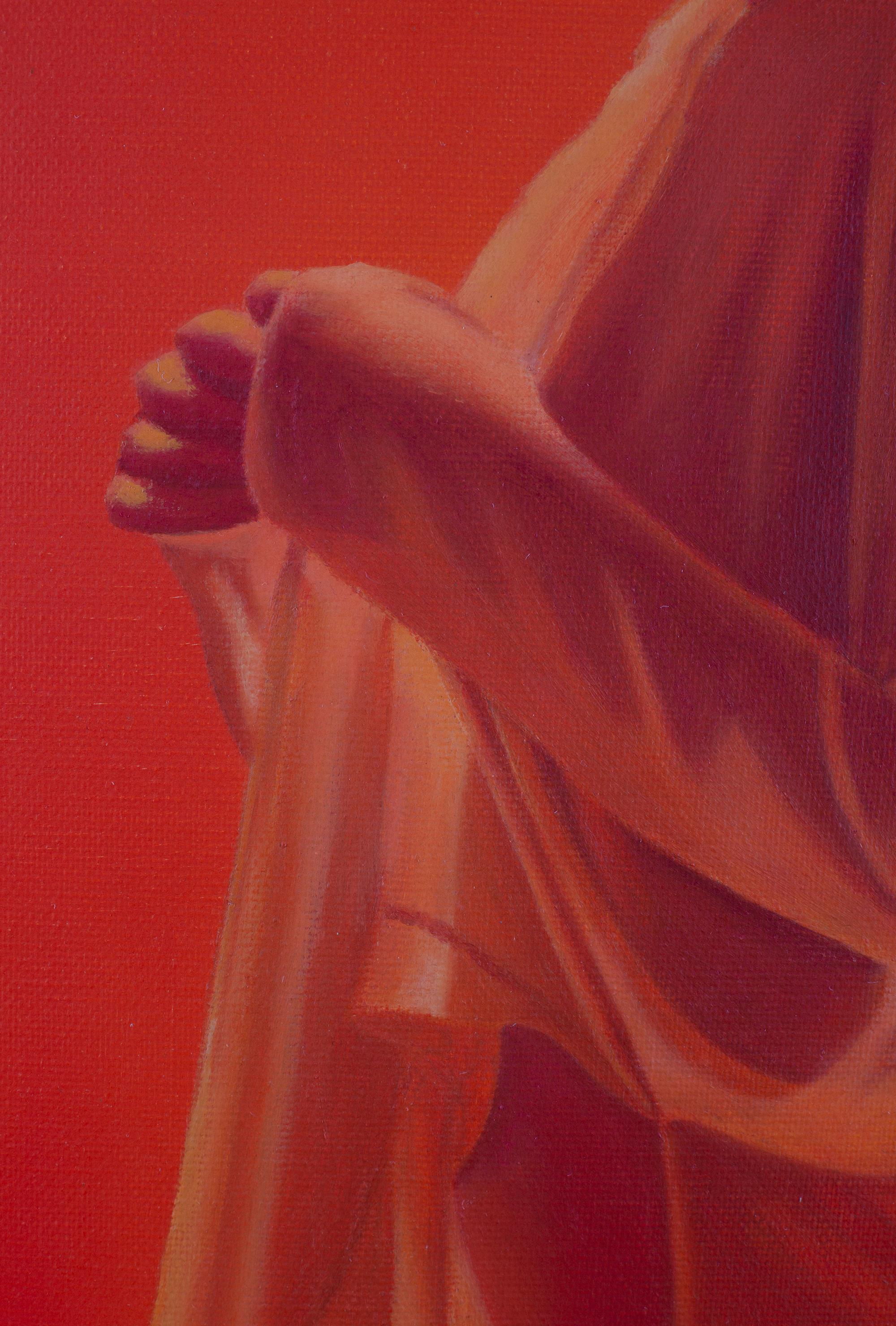 Pittura monocromatica rossa 'Peaceful Dove', figura femminile - Painting Contemporaneo di Tran Huy Hoan