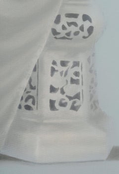 'Woman With Lotus' Grey and Pink Tones, Female Figure, Painting