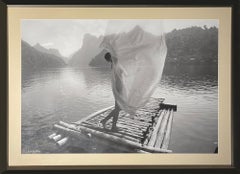 'Lady on Raft', Framed Black & White Photograph, Female Figure