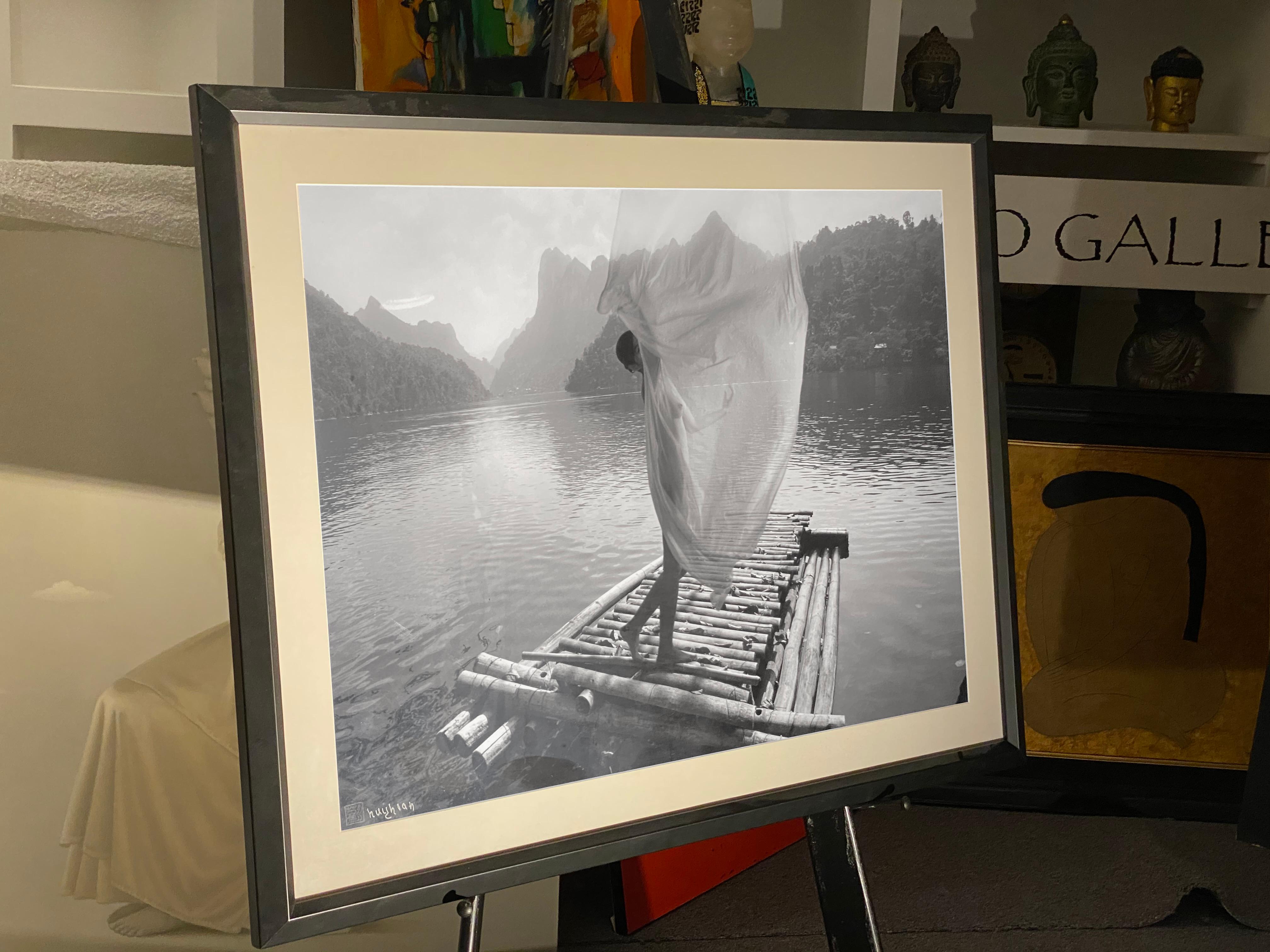 'Lady on Raft', Framed Black & White Photograph, Female Figure For Sale 1