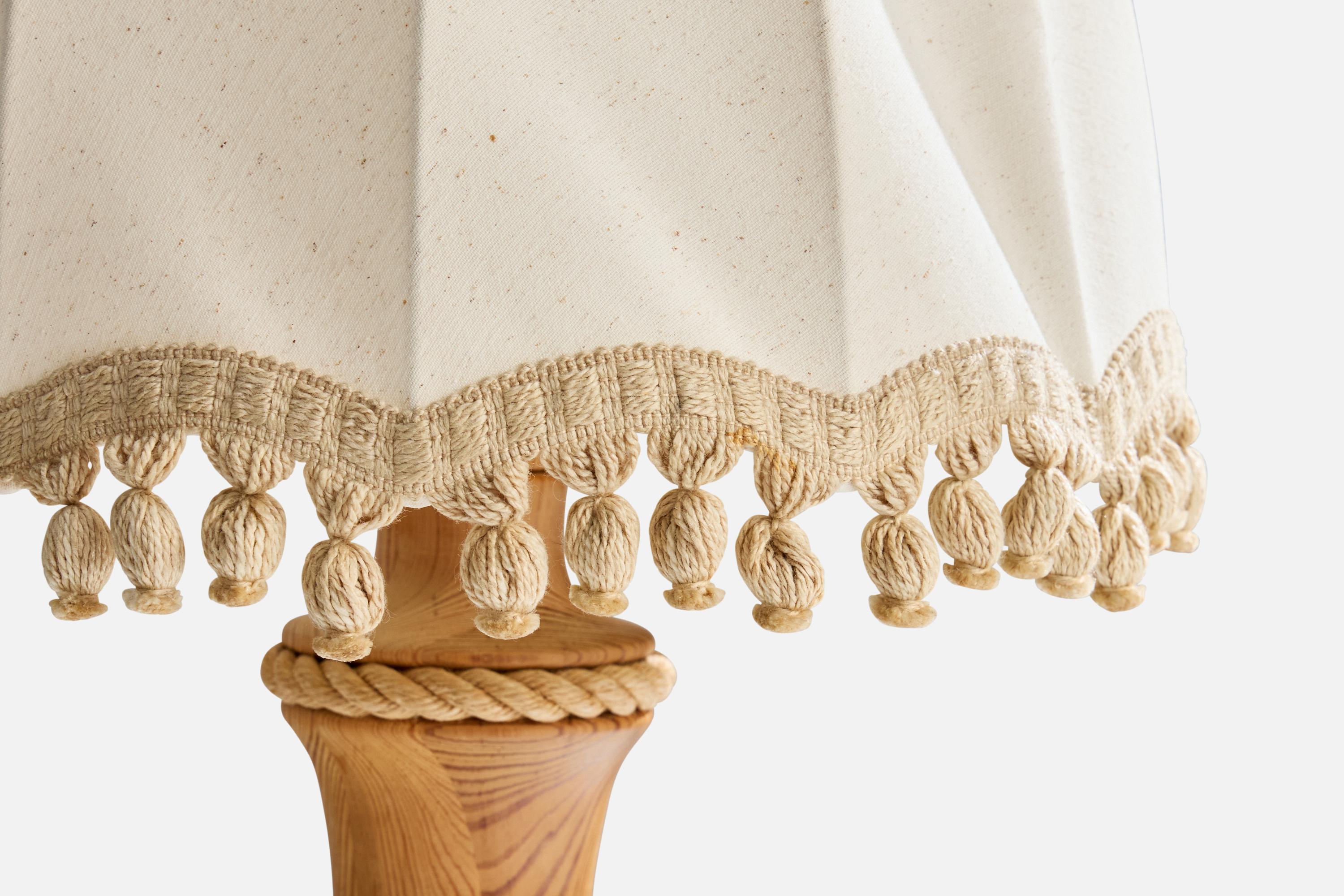 Tranås Stilarmatur, Table Lamps, Pine, Rope, Fabric, Sweden, 1970s For Sale 6