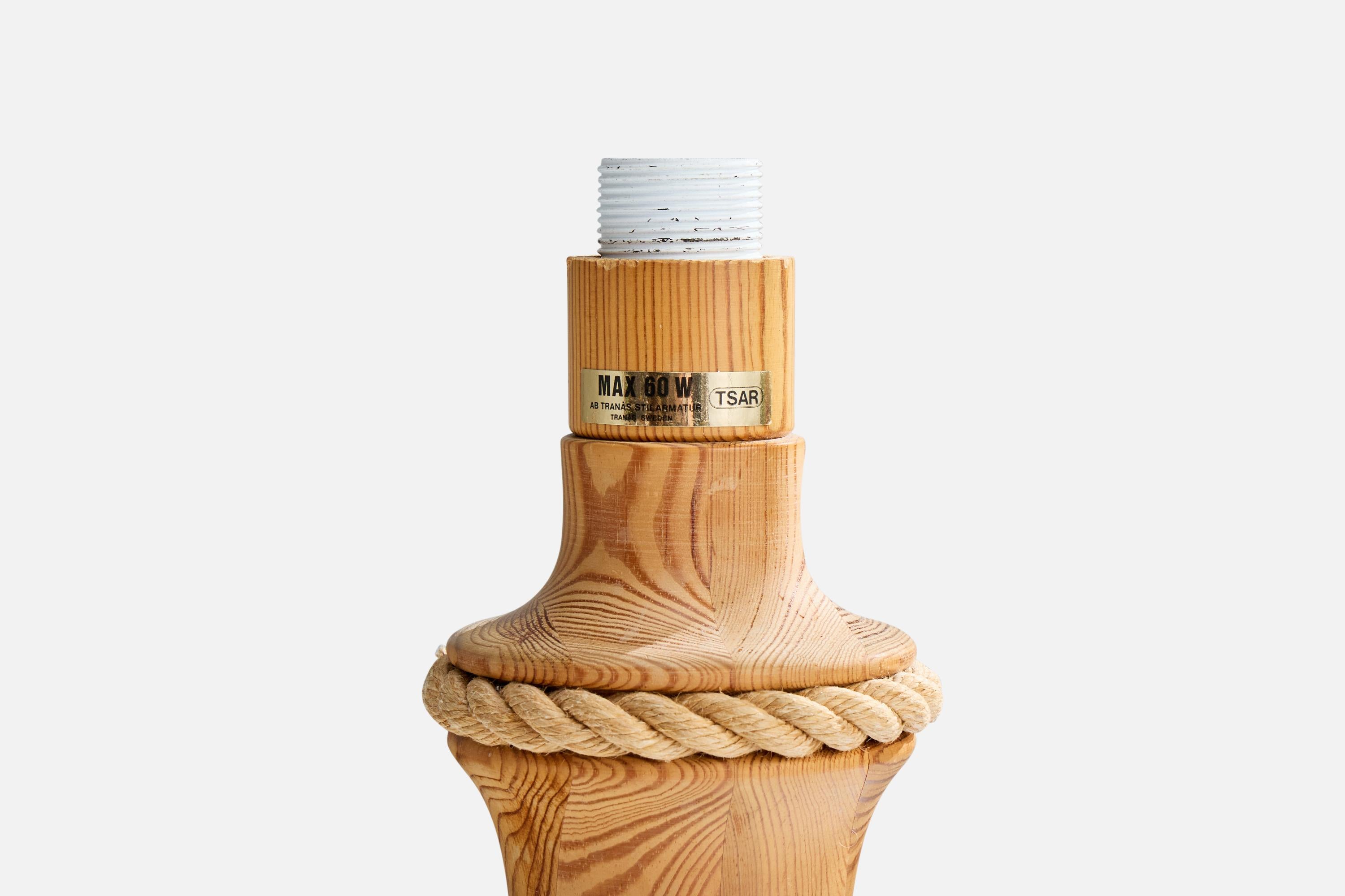 Tranås Stilarmatur, Table Lamps, Pine, Rope, Fabric, Sweden, 1970s For Sale 7