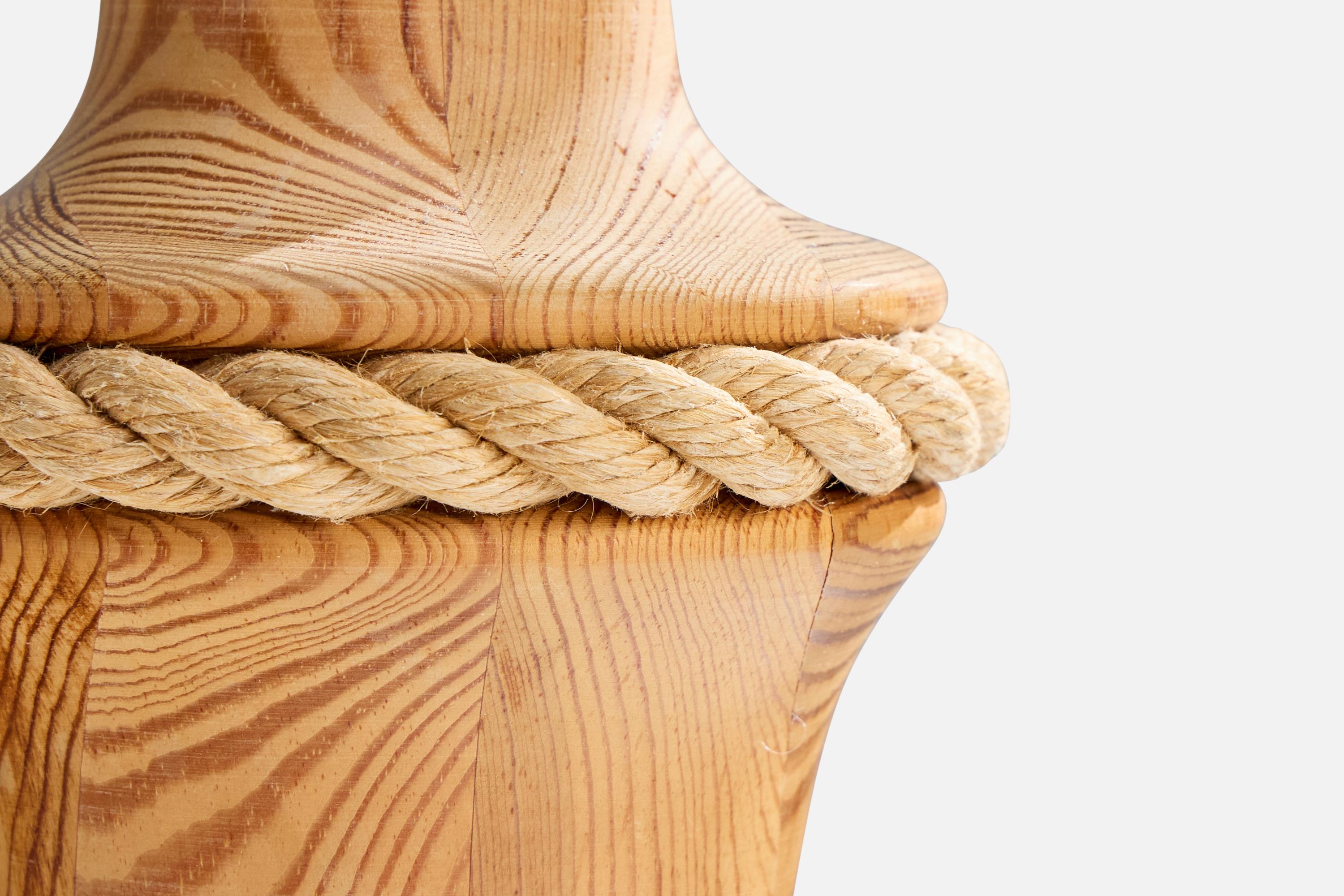 Tranås Stilarmatur, Table Lamps, Pine, Rope, Fabric, Sweden, 1970s For Sale 8
