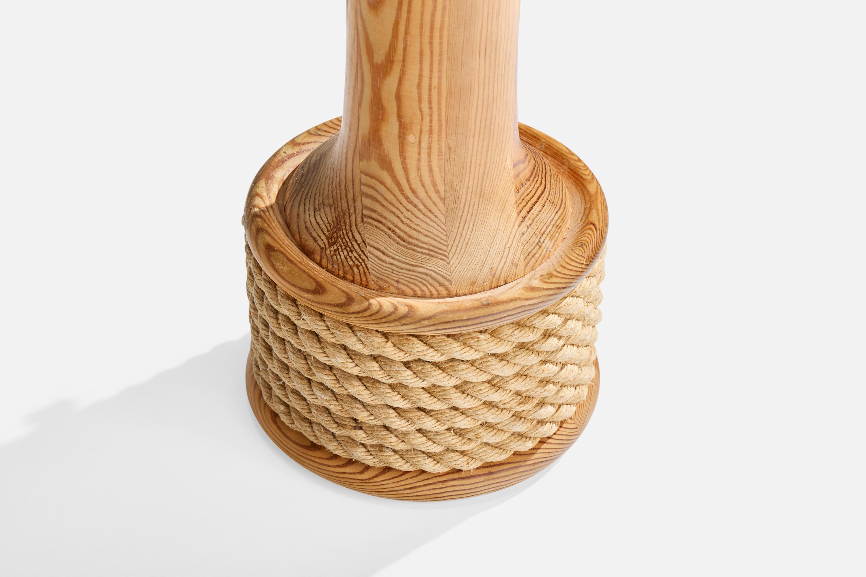 Mid-Century Modern Tranås Stilarmatur, Table Lamps, Pine, Rope, Fabric, Sweden, 1970s For Sale
