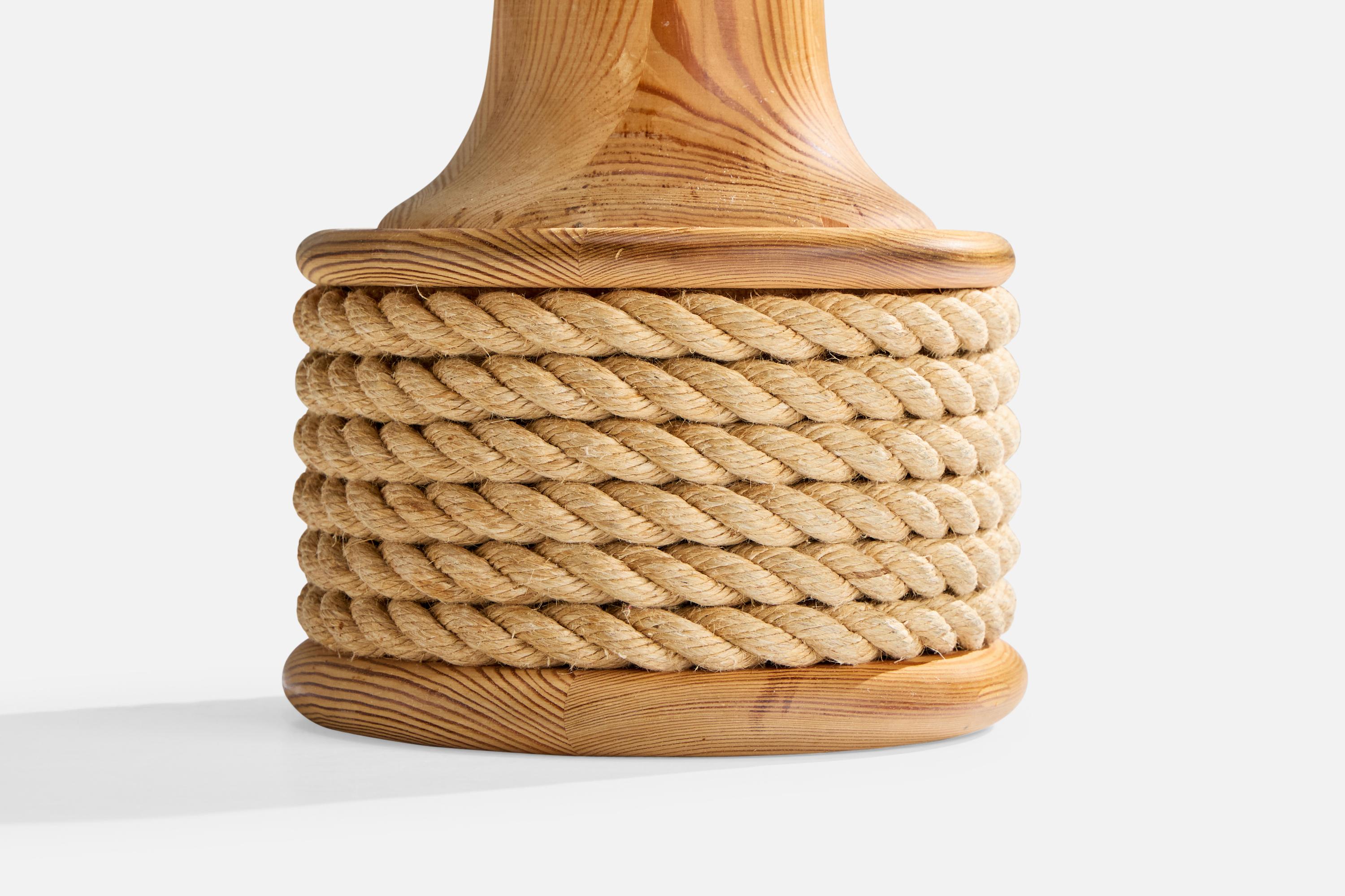 Tranås Stilarmatur, Table Lamps, Pine, Rope, Fabric, Sweden, 1970s In Good Condition For Sale In High Point, NC