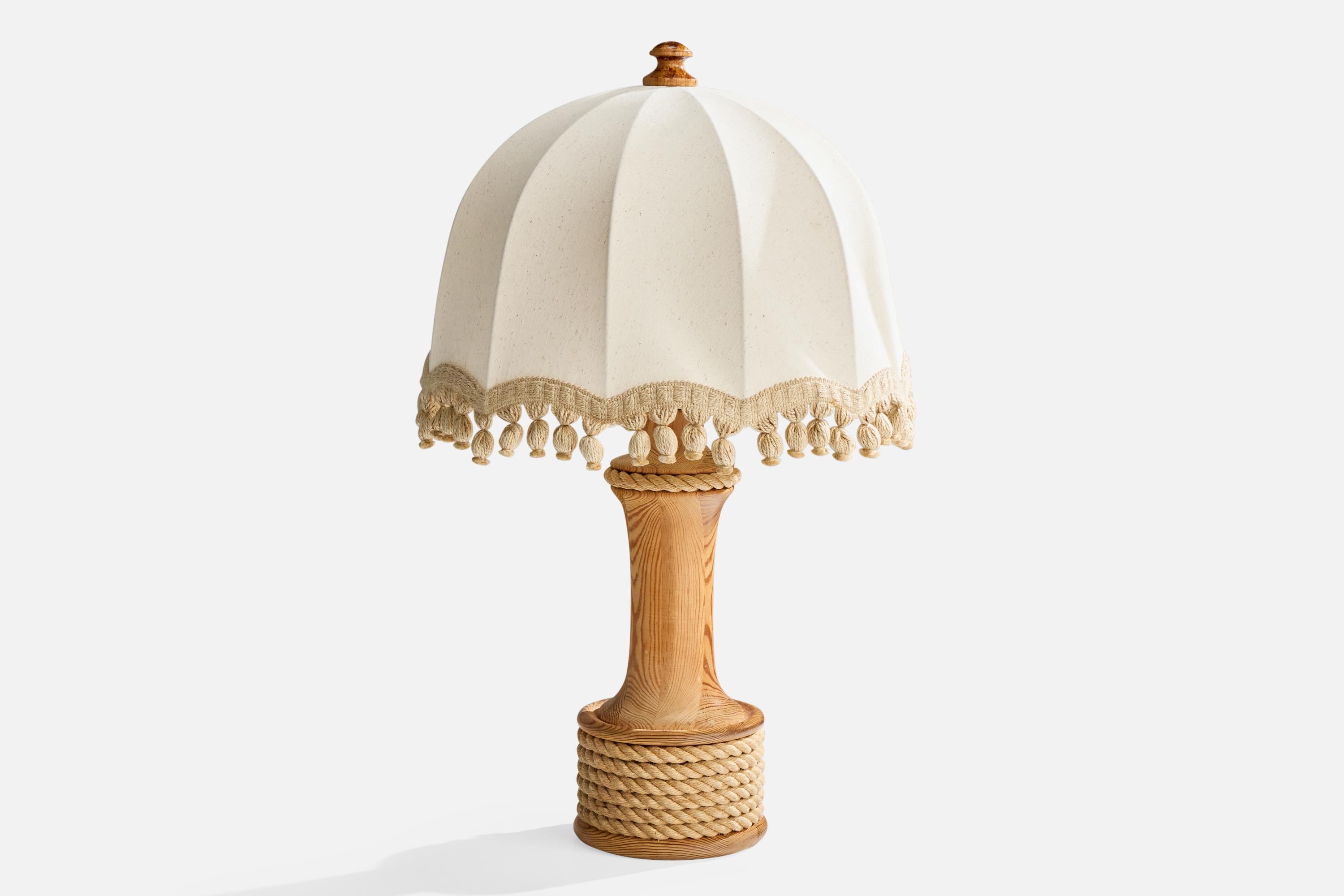 Tranås Stilarmatur, Table Lamps, Pine, Rope, Fabric, Sweden, 1970s For Sale 2