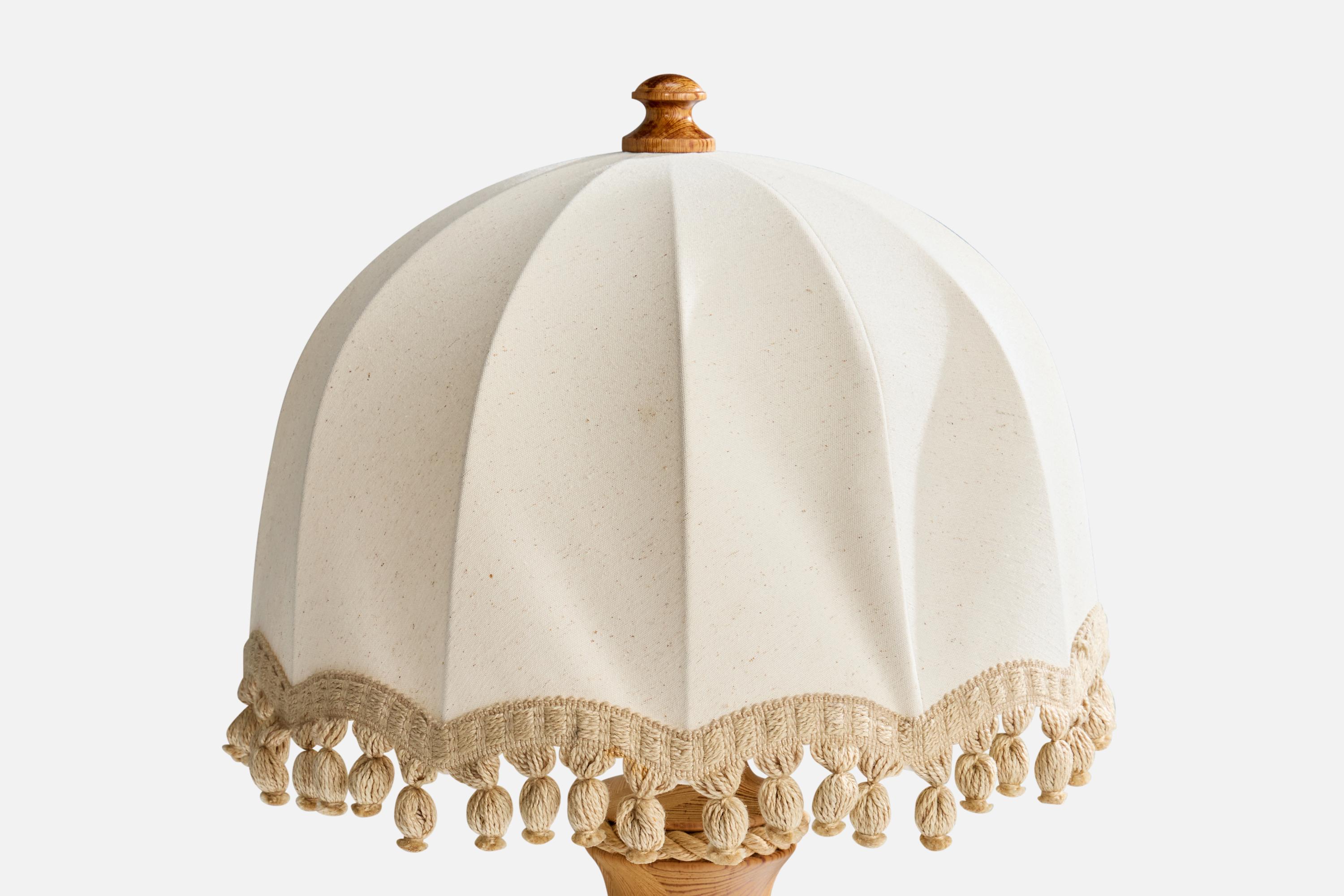 Tranås Stilarmatur, Table Lamps, Pine, Rope, Fabric, Sweden, 1970s For Sale 3
