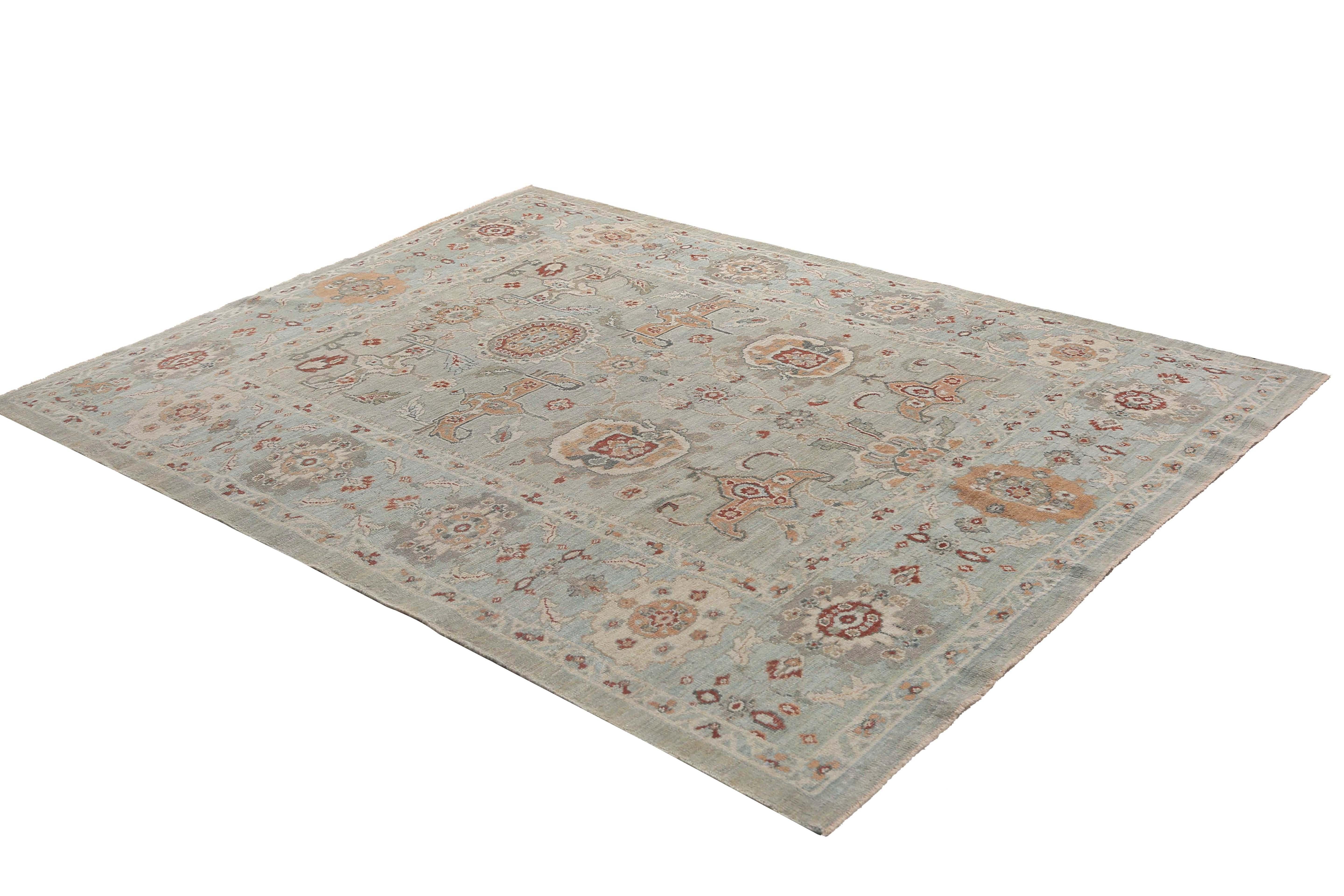 Afghanistan Sultanabad-Teppiche Circa 1990 - Wolle Hellblau Orange - 95586 im Angebot 2