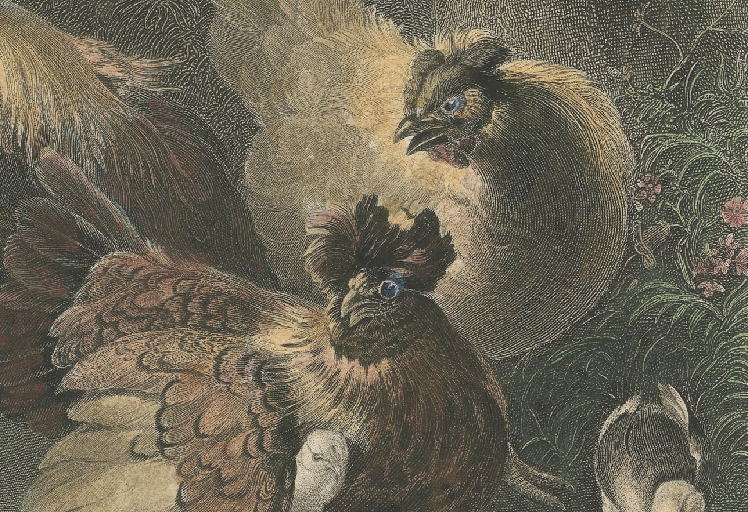 Paper Tranquil Homestead: A Family of Chickens, circa 1860 For Sale