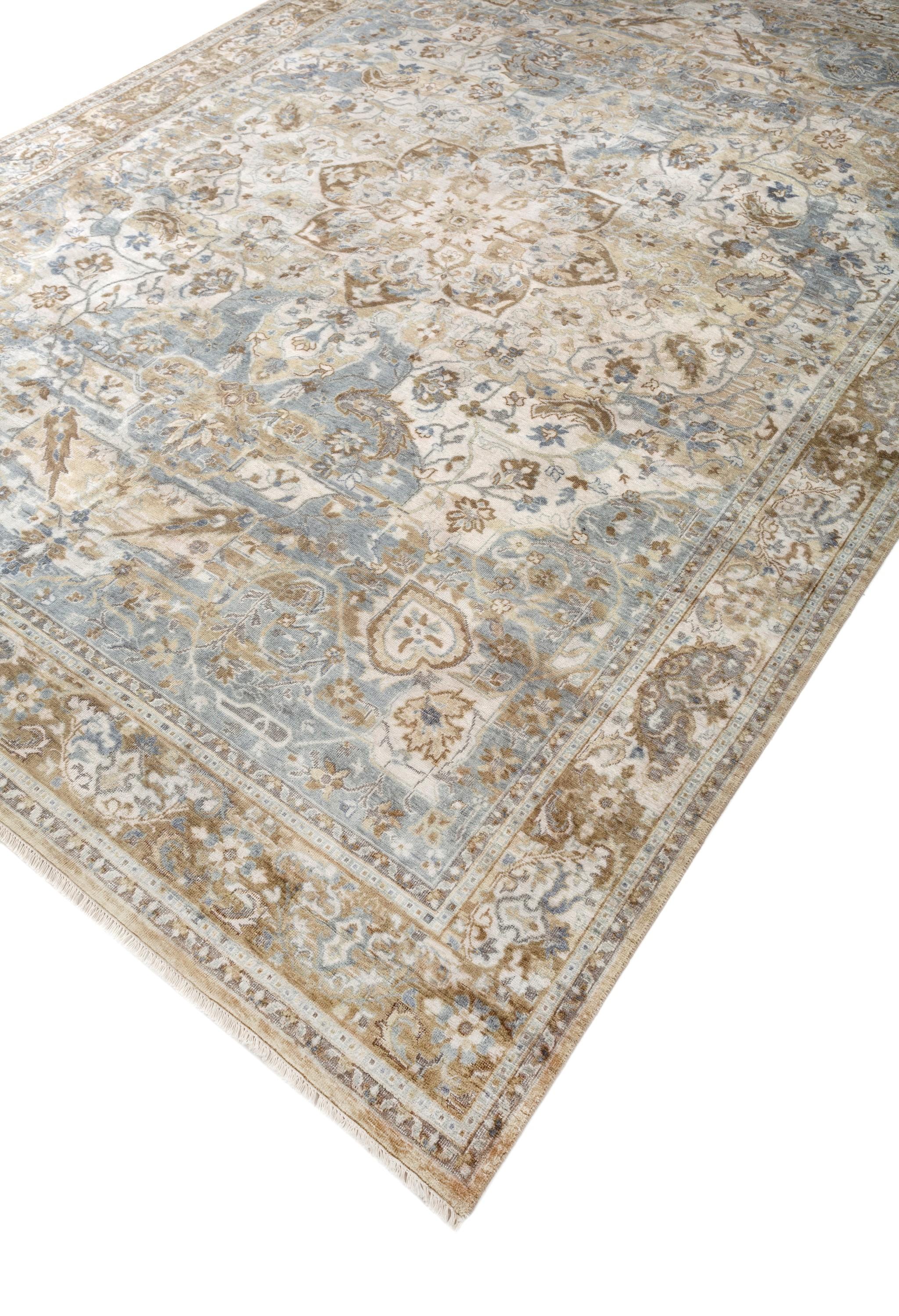Modern Tranquil Oasis White & Swamp Green 255X360 cm Handknotted Rug For Sale