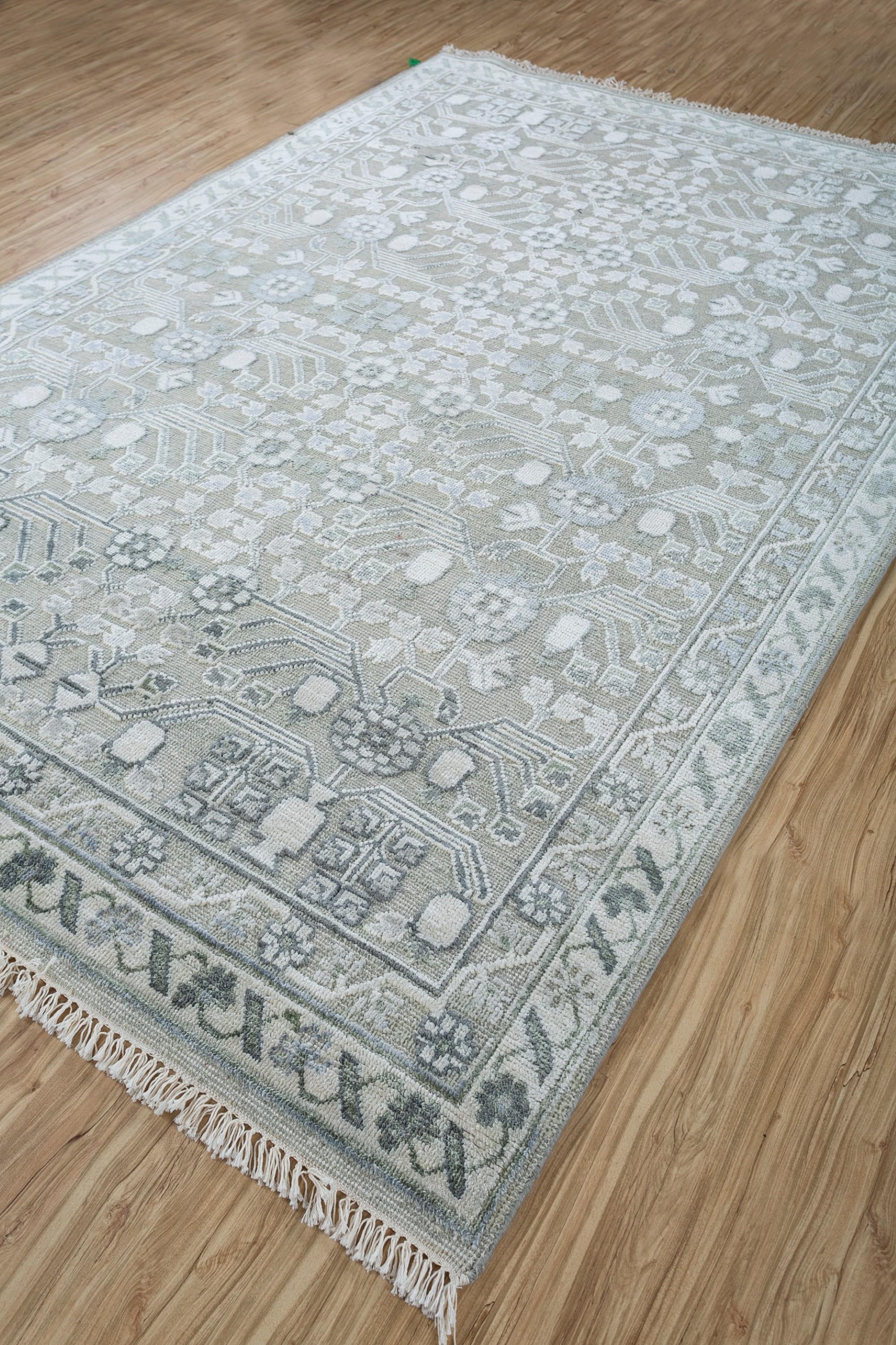 Tibetan Tranquil Sky Mosaic Blue Haze Undyed White 180X270 cm Hand-Knotted Rug For Sale