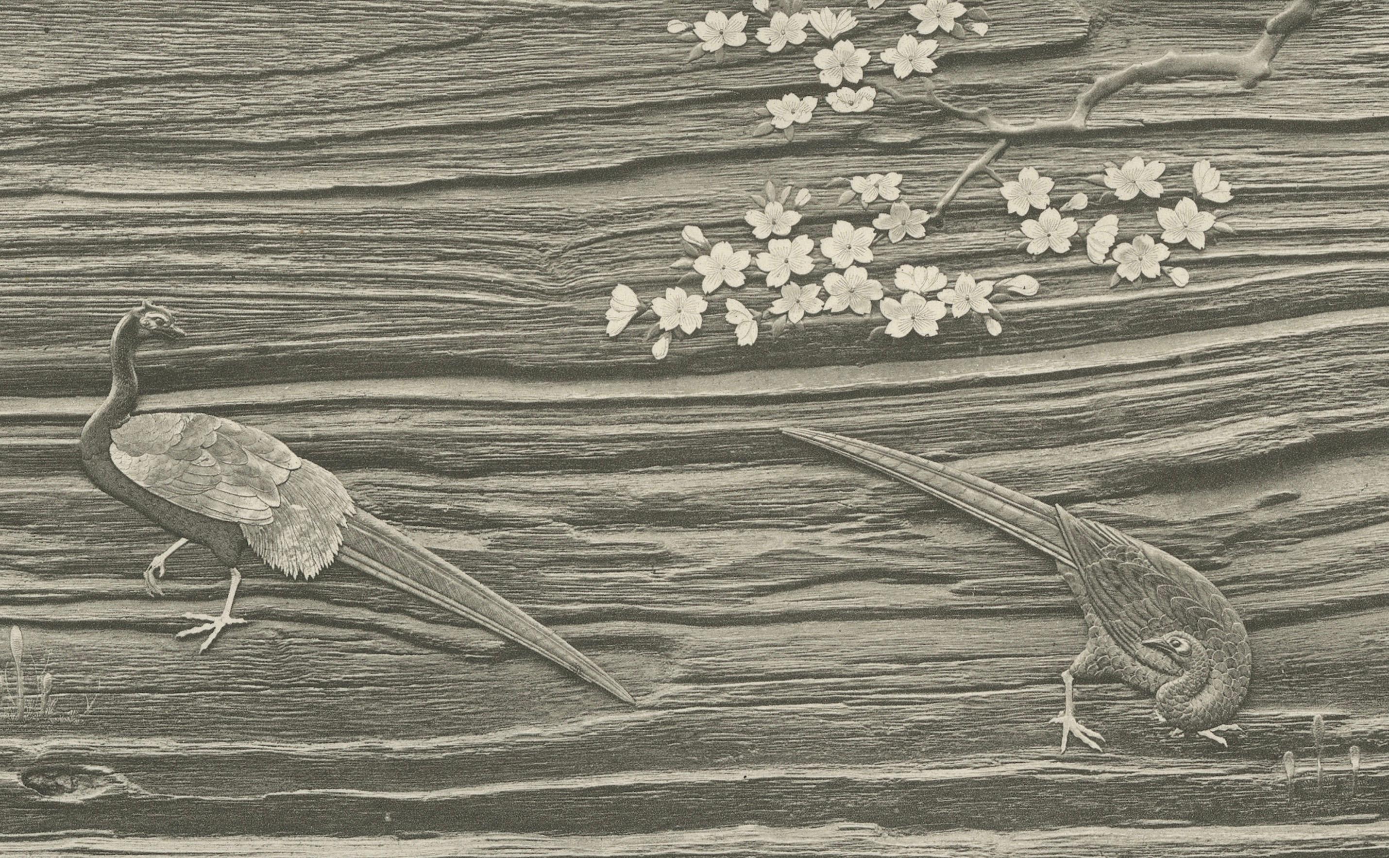 Ruhe in Monochrome - Japanisch inspirierte Chromolithographie von Audsley, 1884 (Spätes 19. Jahrhundert) im Angebot