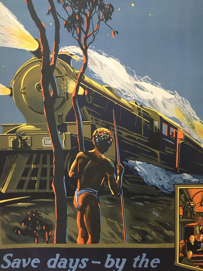 Art Deco Trans-Australian Railway Original Vintage Poster by Tromf, 1935 For Sale