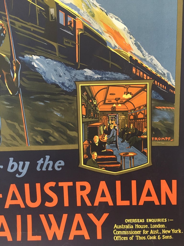 Trans-Australian Railway Original Vintage Poster by Tromf, 1935 In Excellent Condition For Sale In Melbourne, Victoria