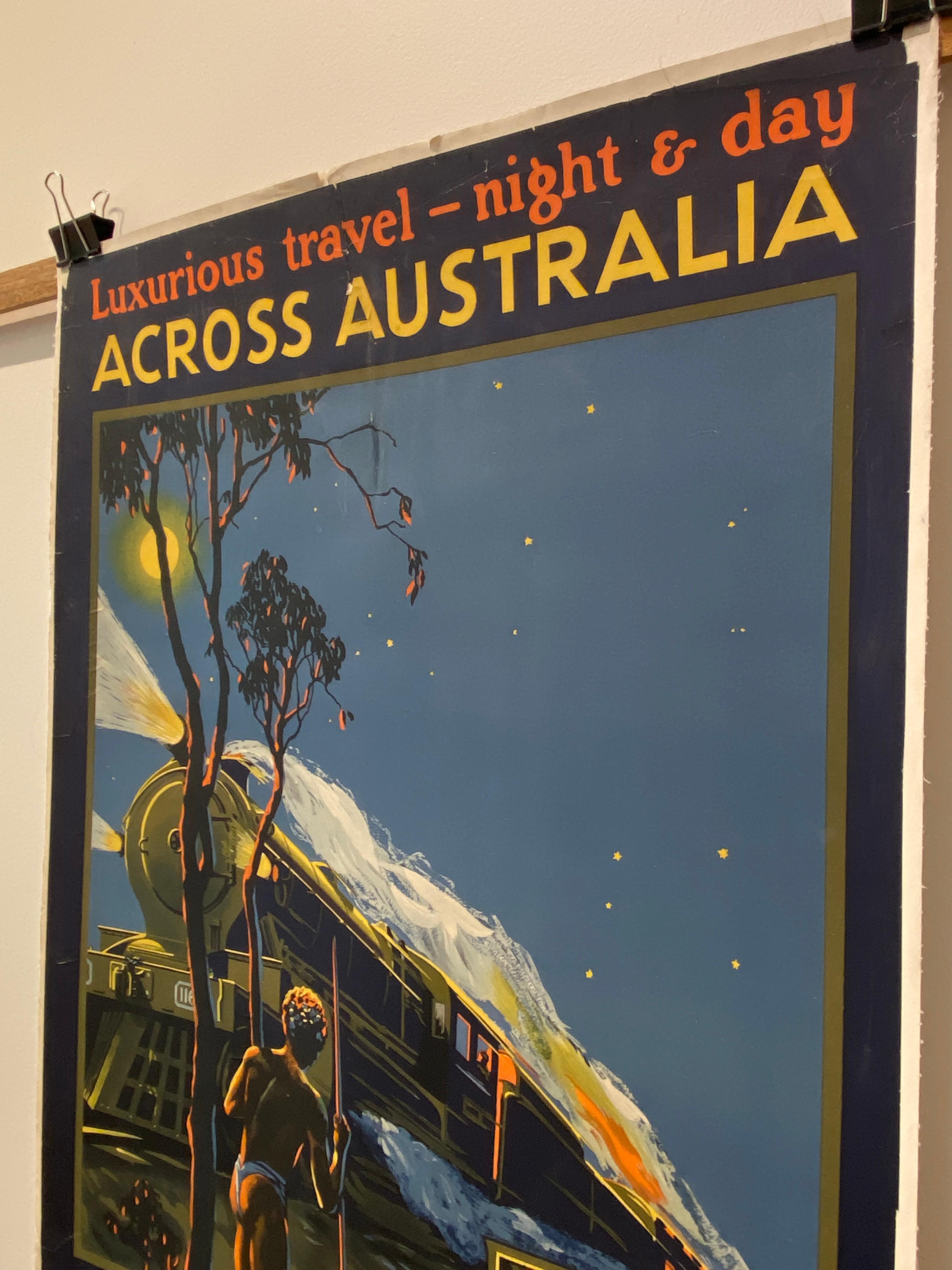 Trans-Australian Railway Original Vintage Poster by Tromf, 1935 In Fair Condition For Sale In Melbourne, Victoria