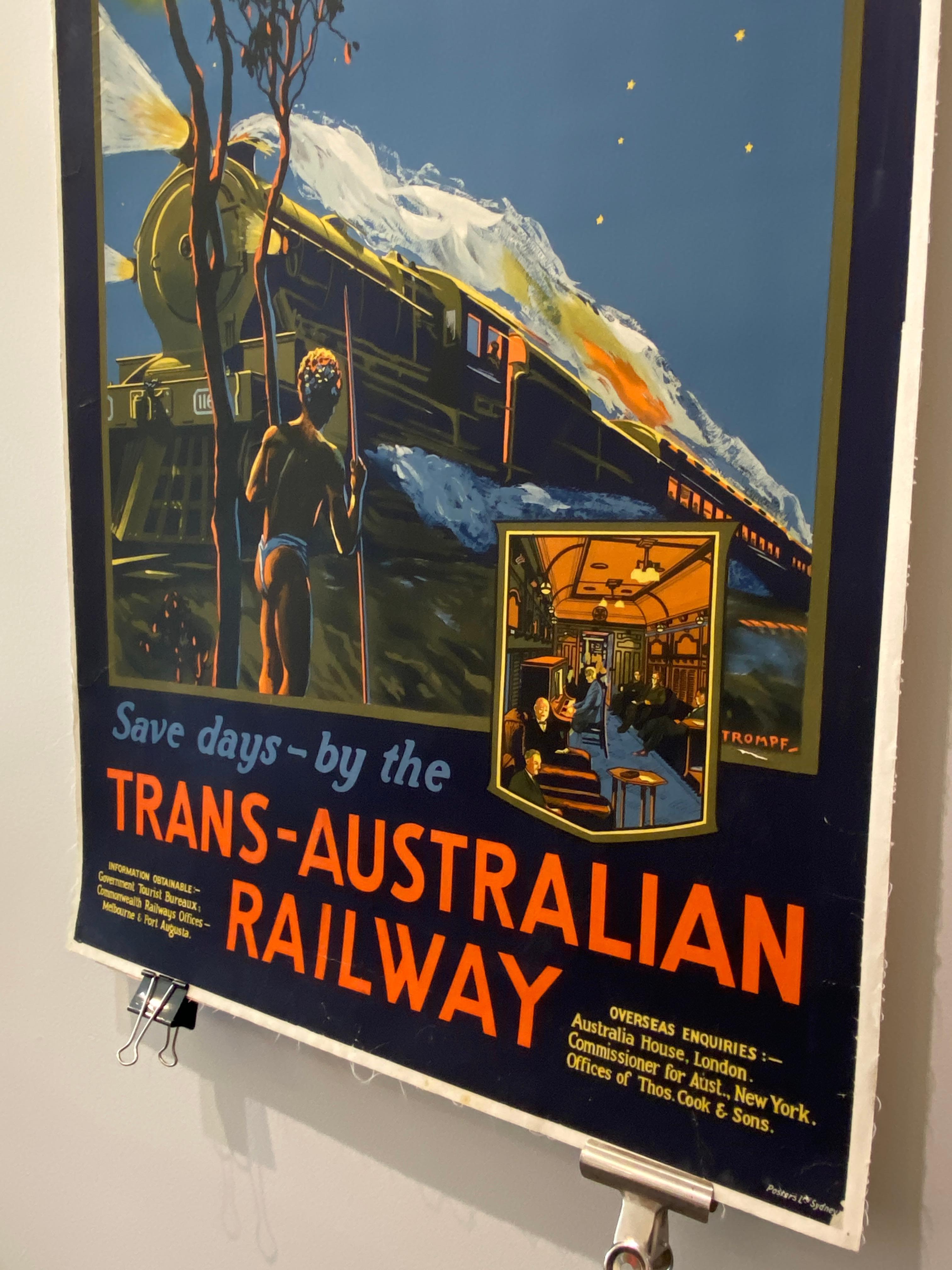 Mid-20th Century Trans-Australian Railway Original Vintage Poster by Tromf, 1935 For Sale