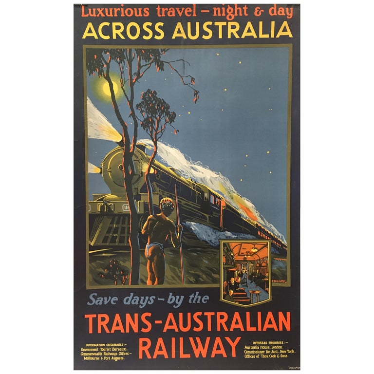 Trans-Australian Railway Original Vintage Poster by Tromf, 1935 For Sale
