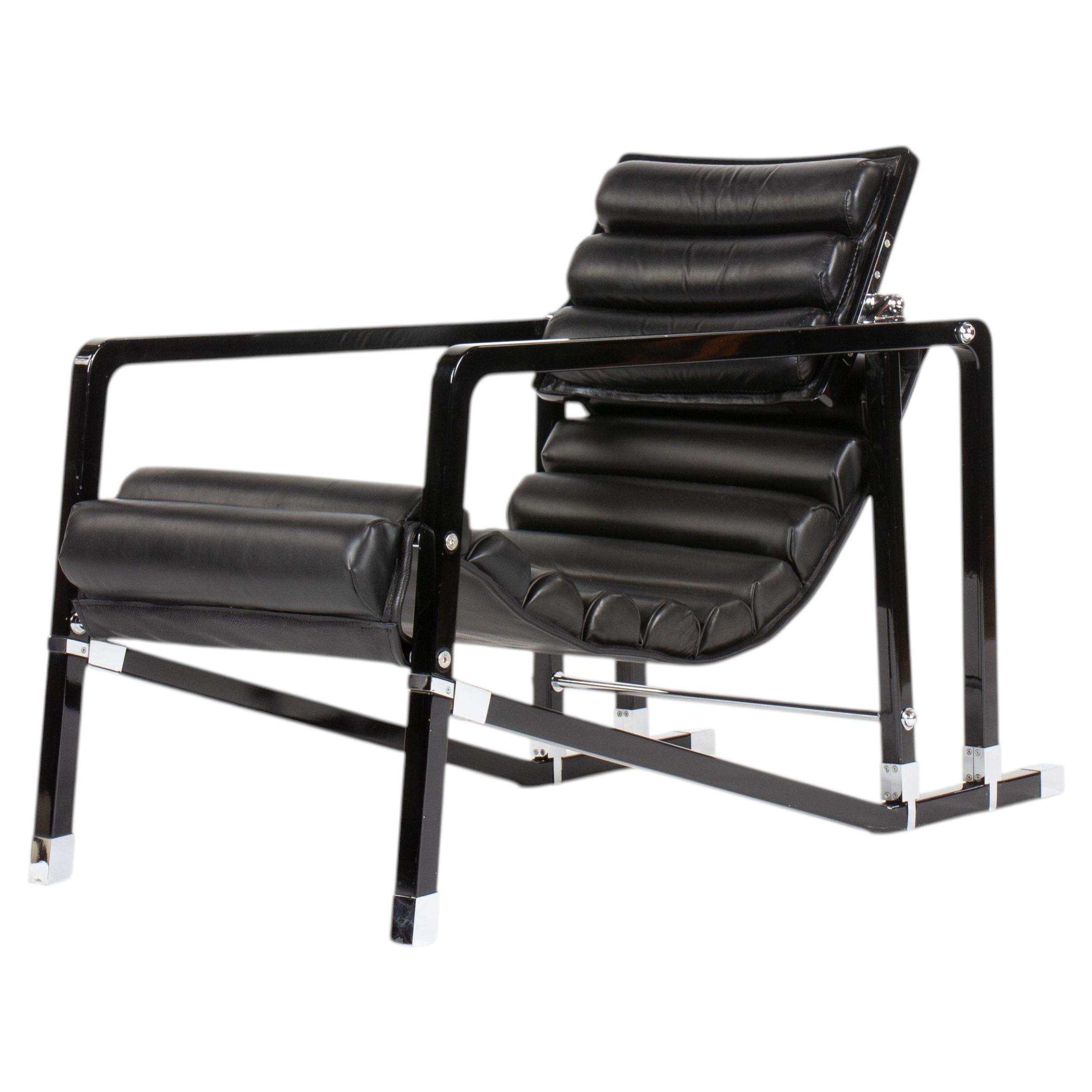 Transat Armchair by Eileen Gray for Ecart International, Black Leather, 1980s