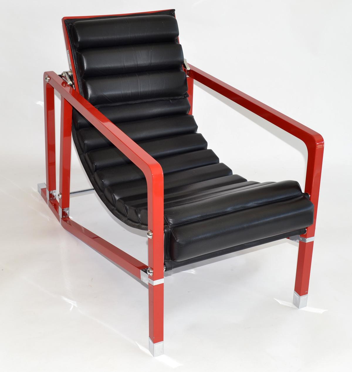 Art Deco Transat Armchair by Eileen Gray in Red Lacquer and Leather, c. 1990