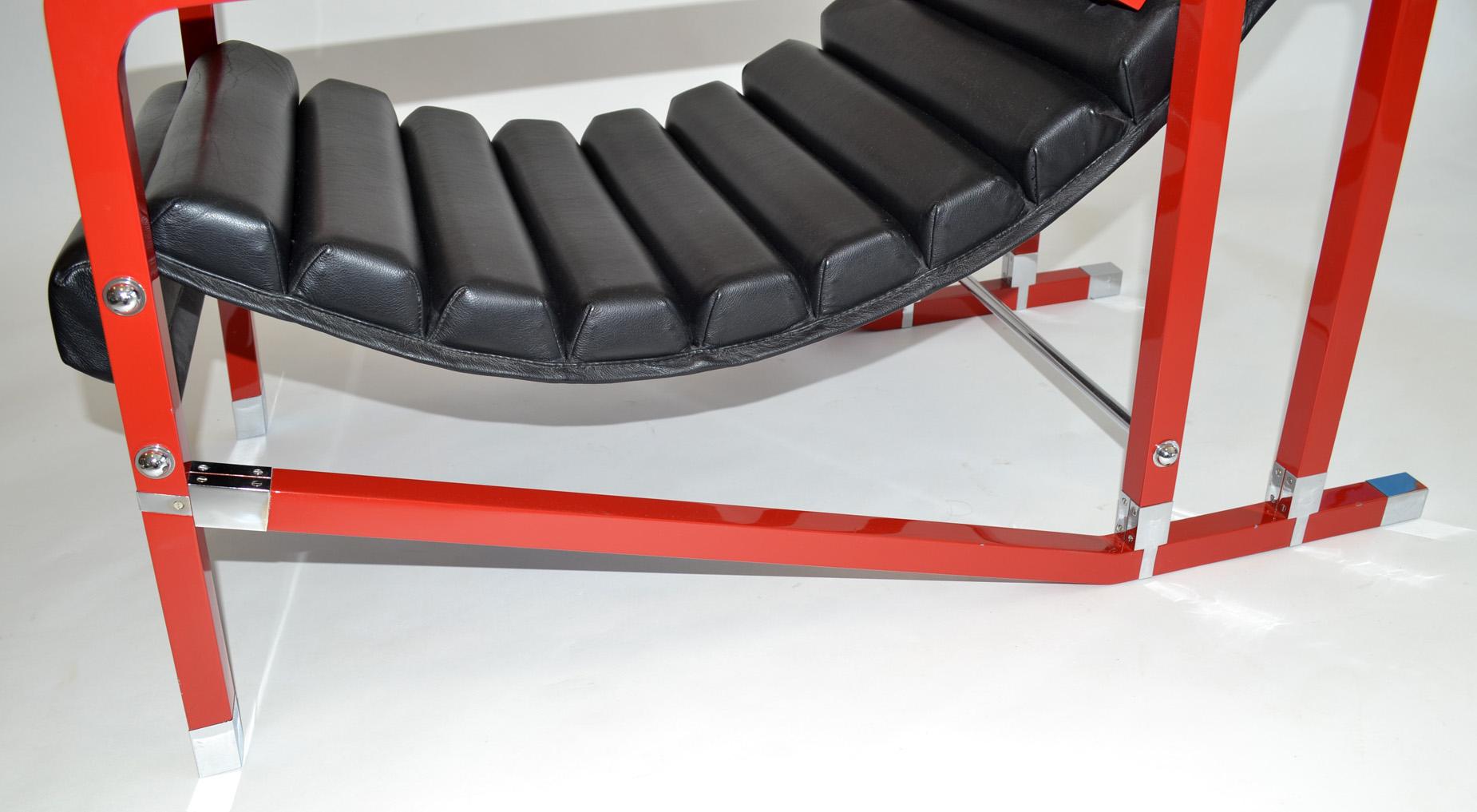 Transat Armchair by Eileen Gray in Red Lacquer and Leather, c. 1990 1