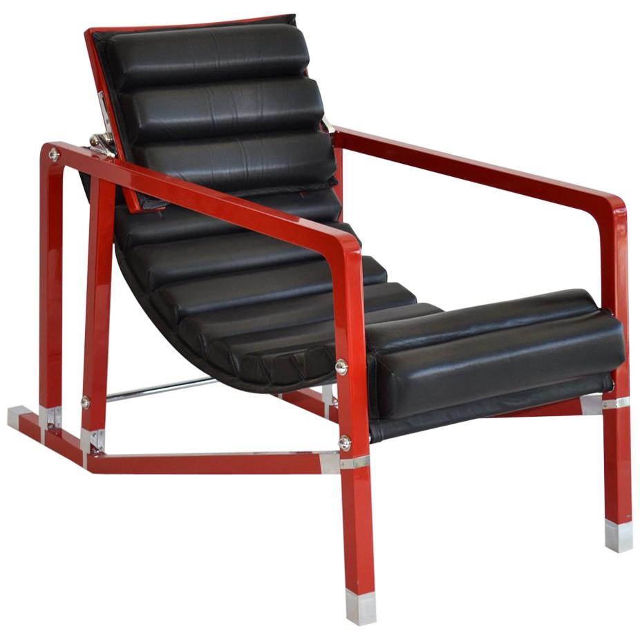 Transat Armchair by Eileen Gray in Red Lacquer and Leather, c. 1990
