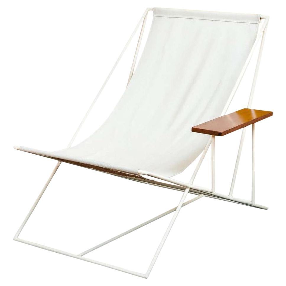 Transat Chair, Welcome Back, Made in Handmade Metal, Wood and Leather For Sale