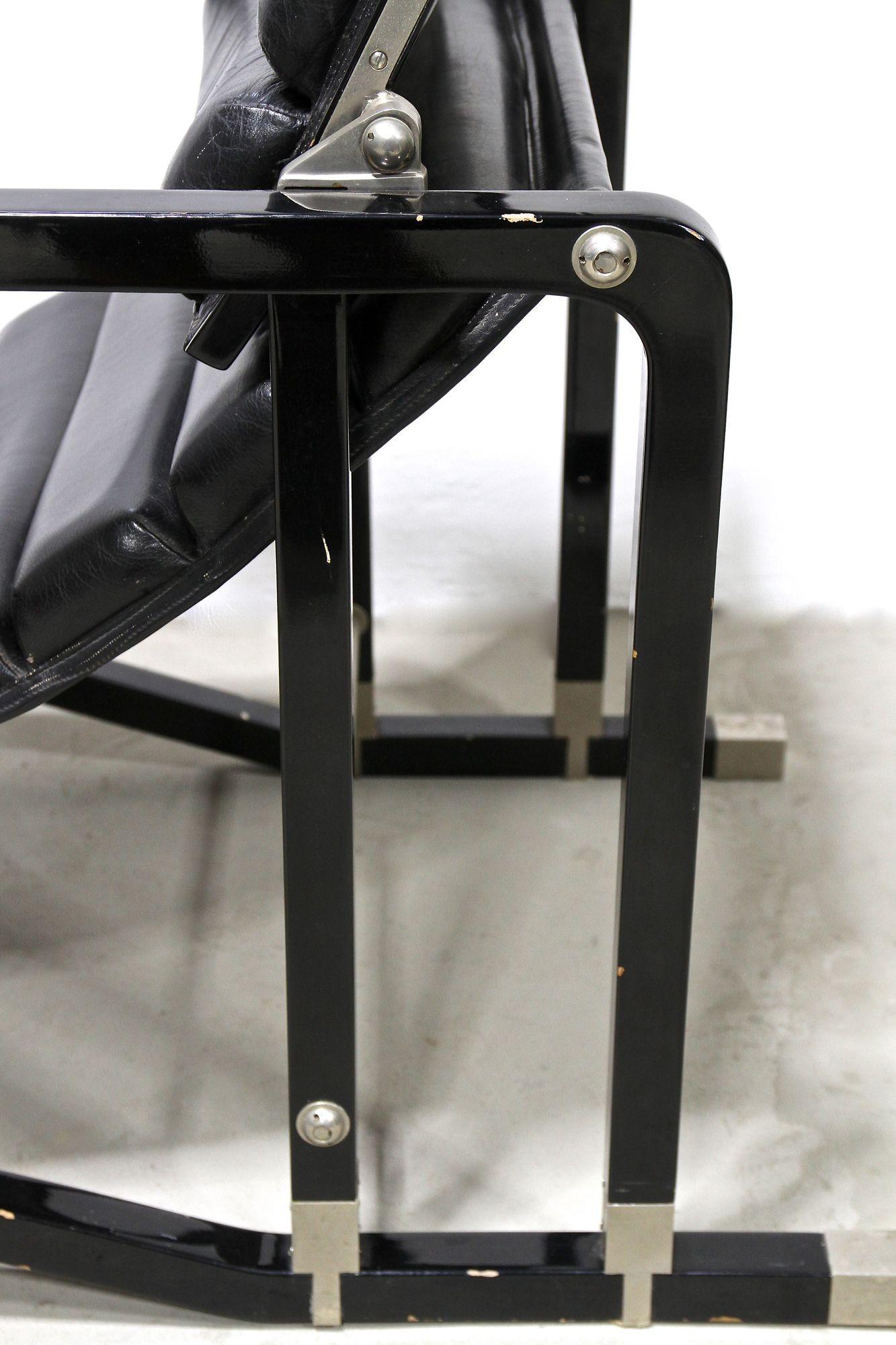 Transat Chair With Black Leather, Design Eileen Gray 1927, France ca. 1975 For Sale 5