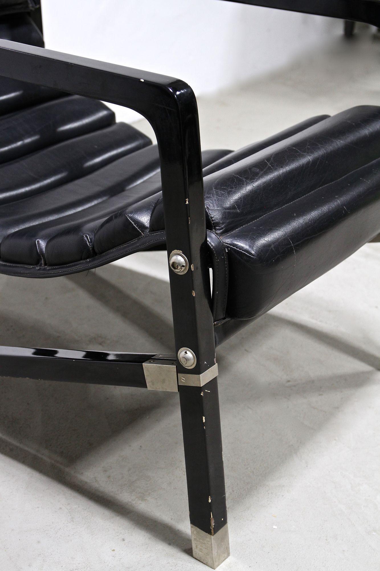 Transat-Stuhl mit schwarzem Leder, Design Eileen Gray 1927, Frankreich ca. 1975 im Zustand „Gut“ im Angebot in Lichtenberg, AT