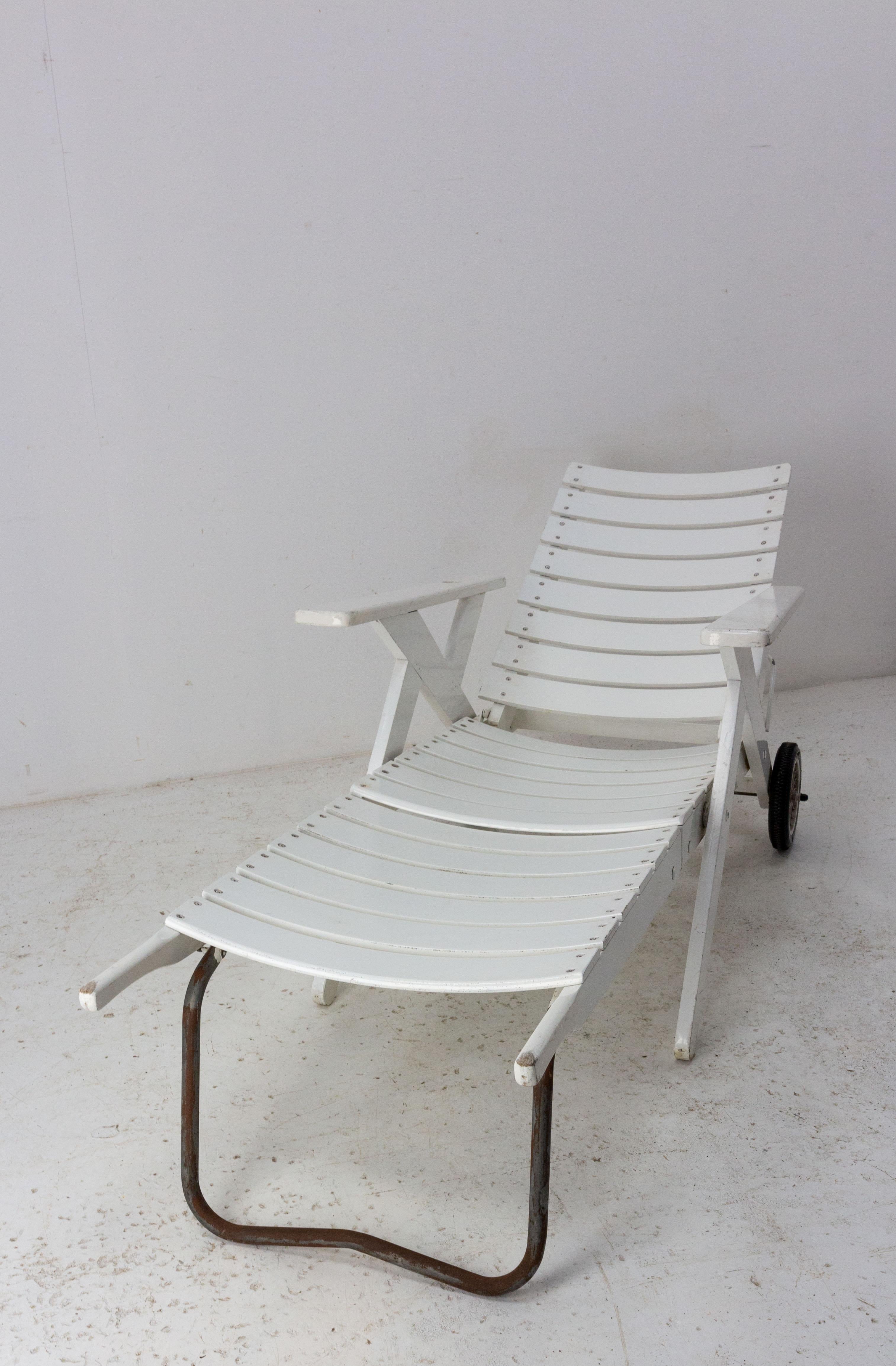 Mid-Century Modern Transat Deck Chair Patio Lounger, French, circa 1960 For Sale