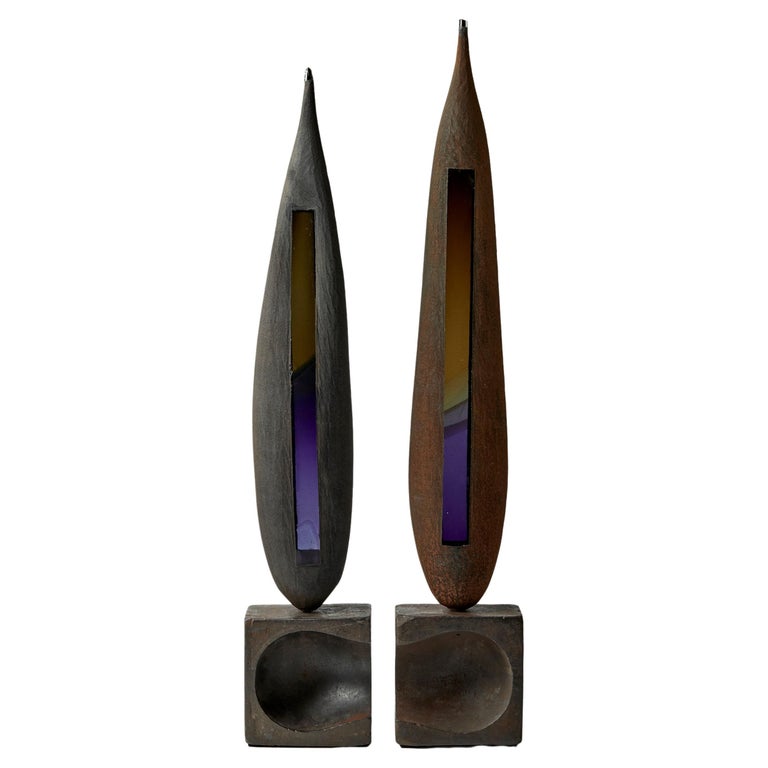 Transceiver, a Dark Brown, Grey & Purple Glass & Steel Sculpture by Jon Lewis For Sale