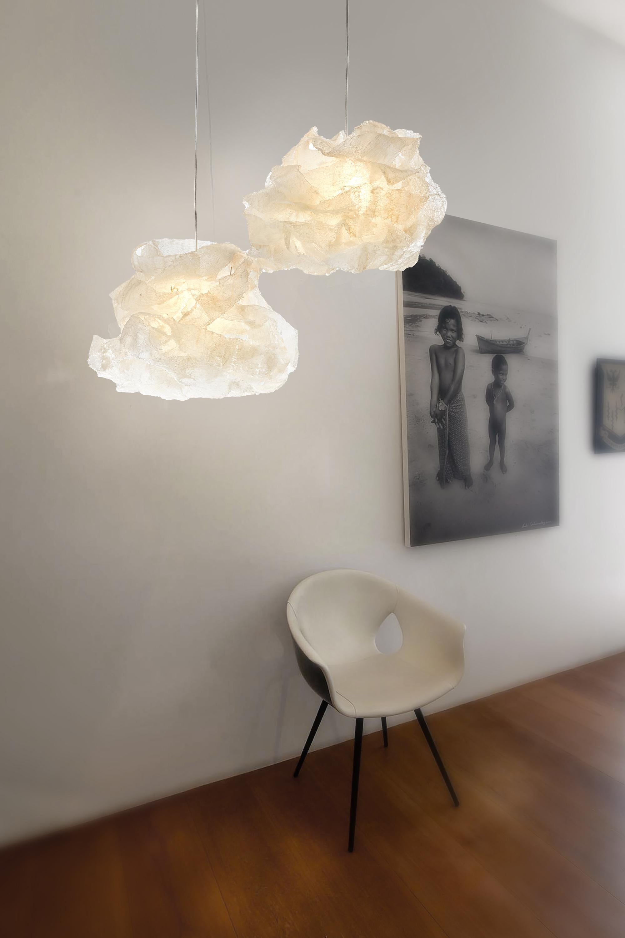 Hand-Crafted Transcendence 1 by Ango, Handcrafted Diaphanous Cloud Pendant Light For Sale