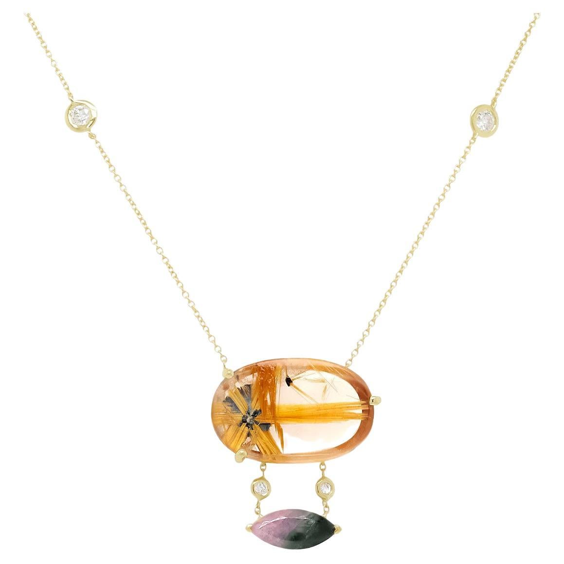 Transcendence Necklace 2.5gms 2.95ctw Tourmaline, Quartz, and Diamond