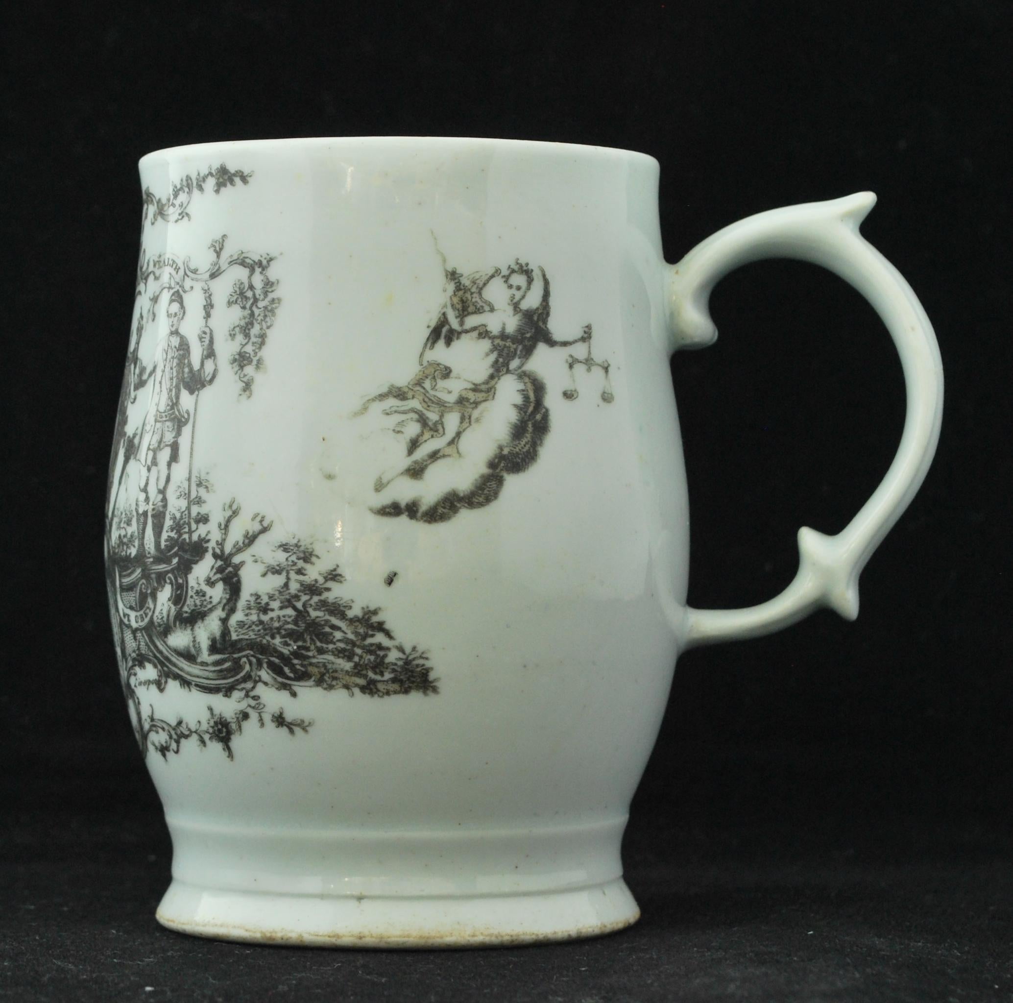 An attractive baluster-shaped mug, decorated with the coat of arms for the Bucks Society. Good, crisp print by Sadler & Green and the mug in excellent condition.

Provenance: Billie Paine collection.
