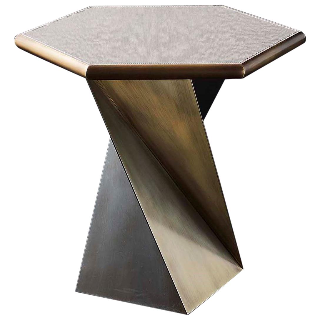 Transfer Side Table with Solid Bronze Base For Sale