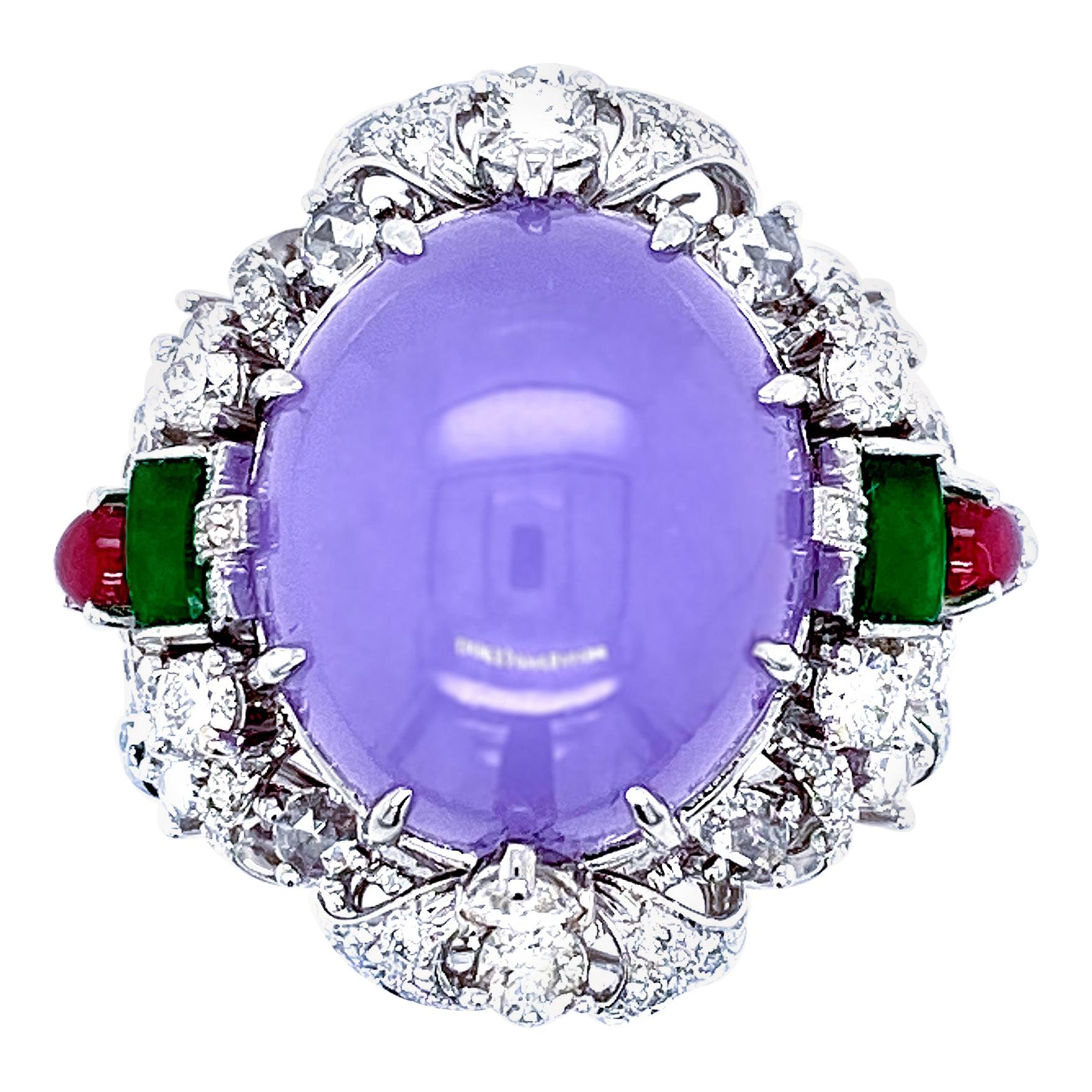 Transformable 19.41 Carat Certified Lavender Jadeite Collectible Ring